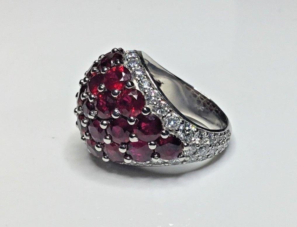 Women's or Men's Platinum 12.92 Carat Natural Ruby and Diamond Dome Ring 16.5 Grams For Sale