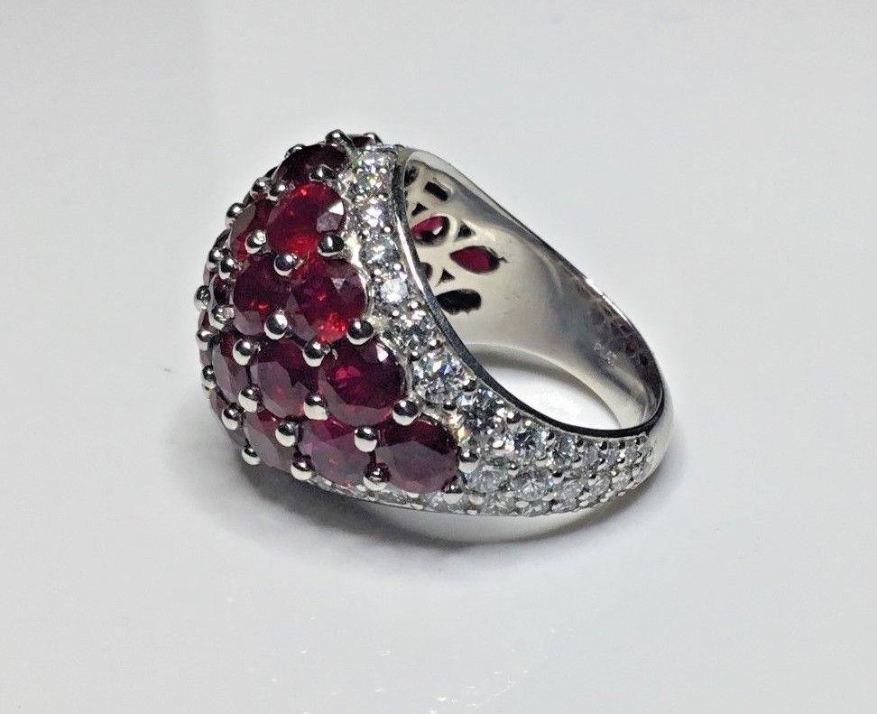 Platinum 12.92 Carat Natural Ruby and Diamond Dome Ring 16.5 Grams For Sale 2