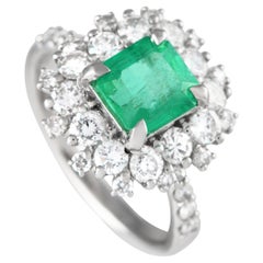 Platinum 1.29ct Diamond and Emerald Ring