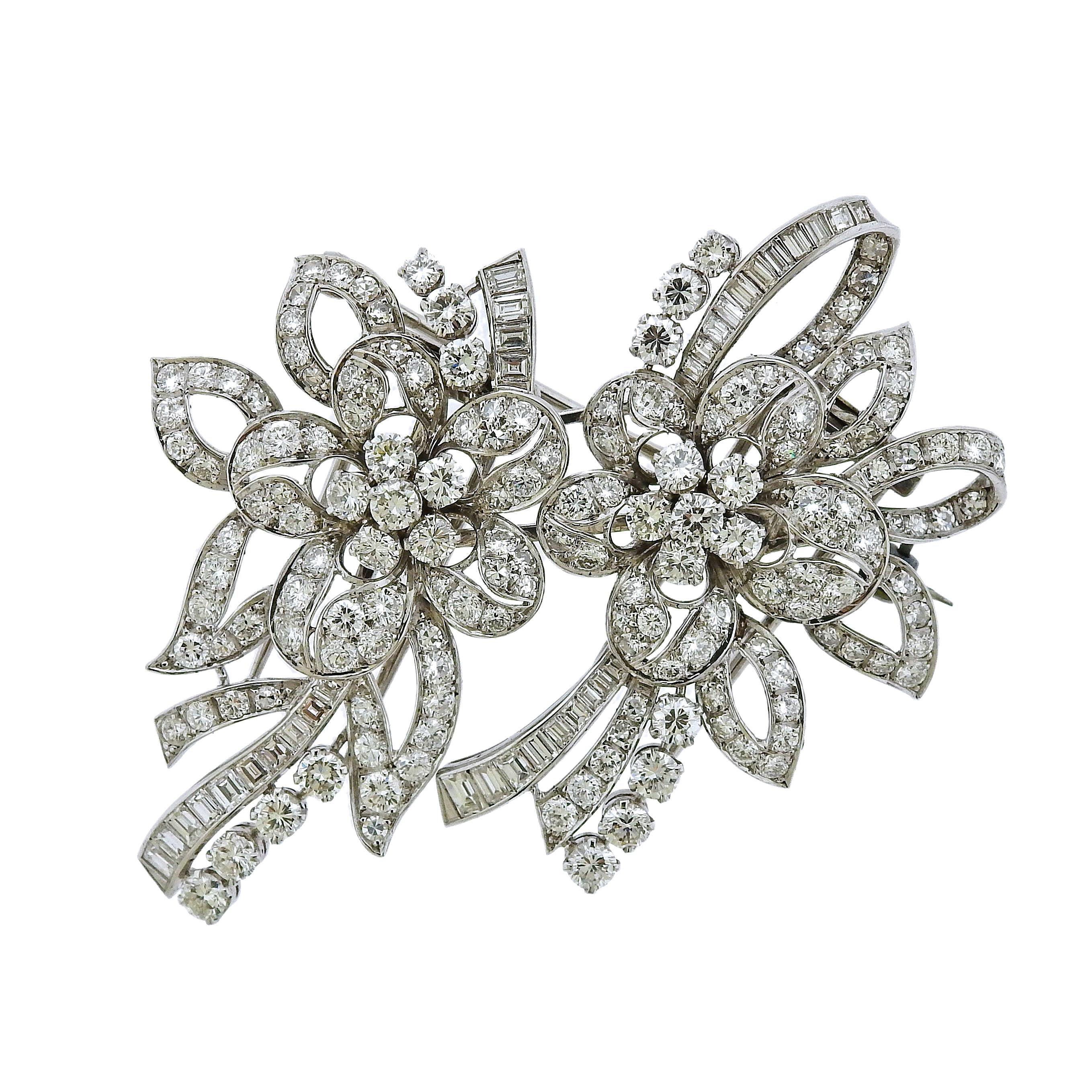 Platinum 13 Carat Diamond Double Clip Brooch Set