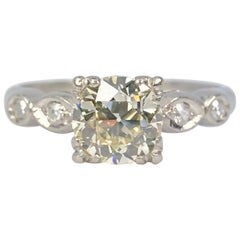 Platinum 1.30 Carat European Cut Center with Single Cut Diamonds Engagement Ring