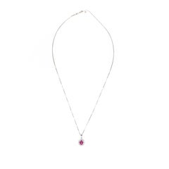Platinum 1.31 Carat Ruby Diamond Halo Pendant Necklace