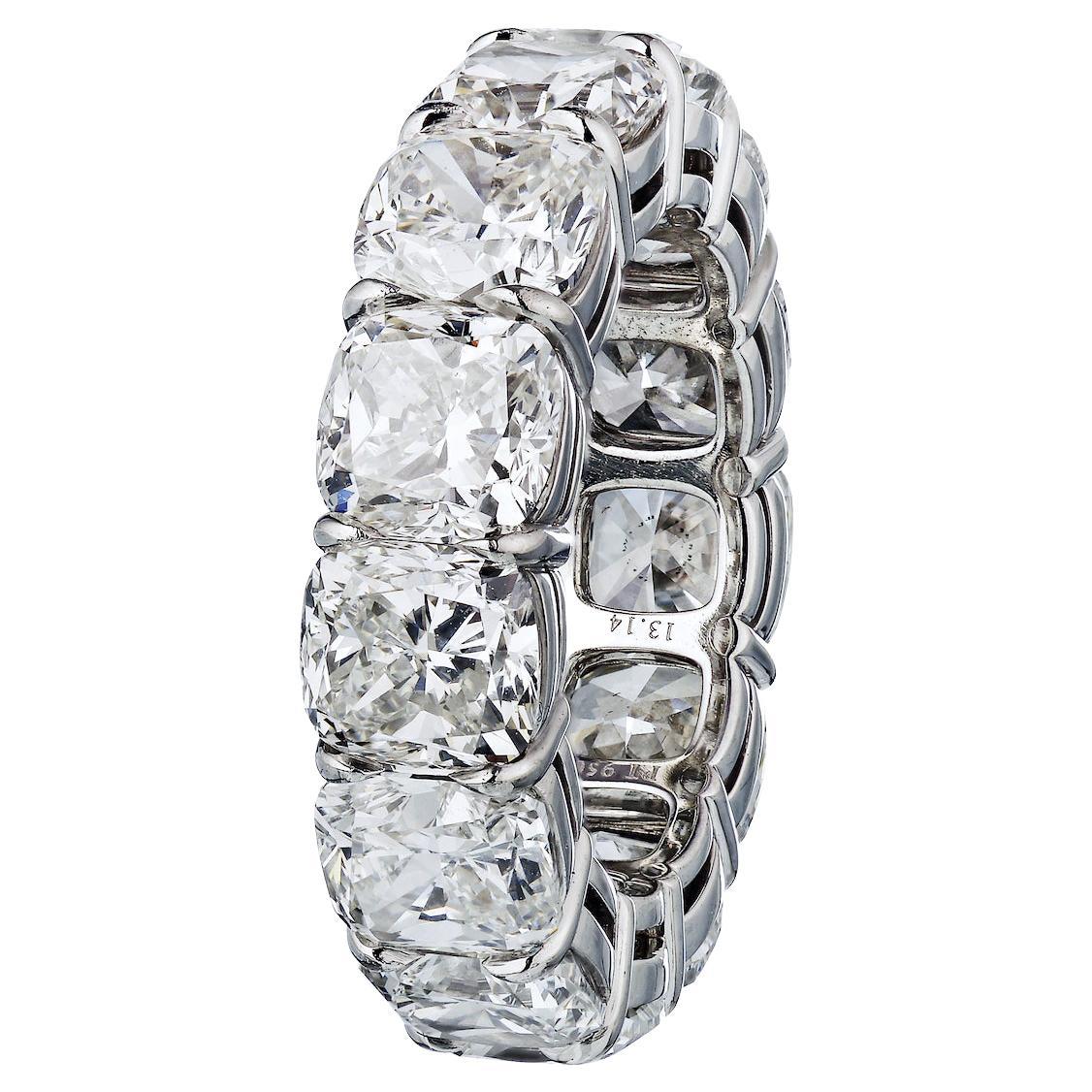 Platinum 13.14 Carats GIA Cushion Cut Diamonds Eternity Wedding Band