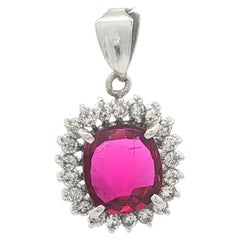 Platinum 1.32ctw GIA Cushion No Heat Cushion Ruby w/ Diamond Halo Pendant