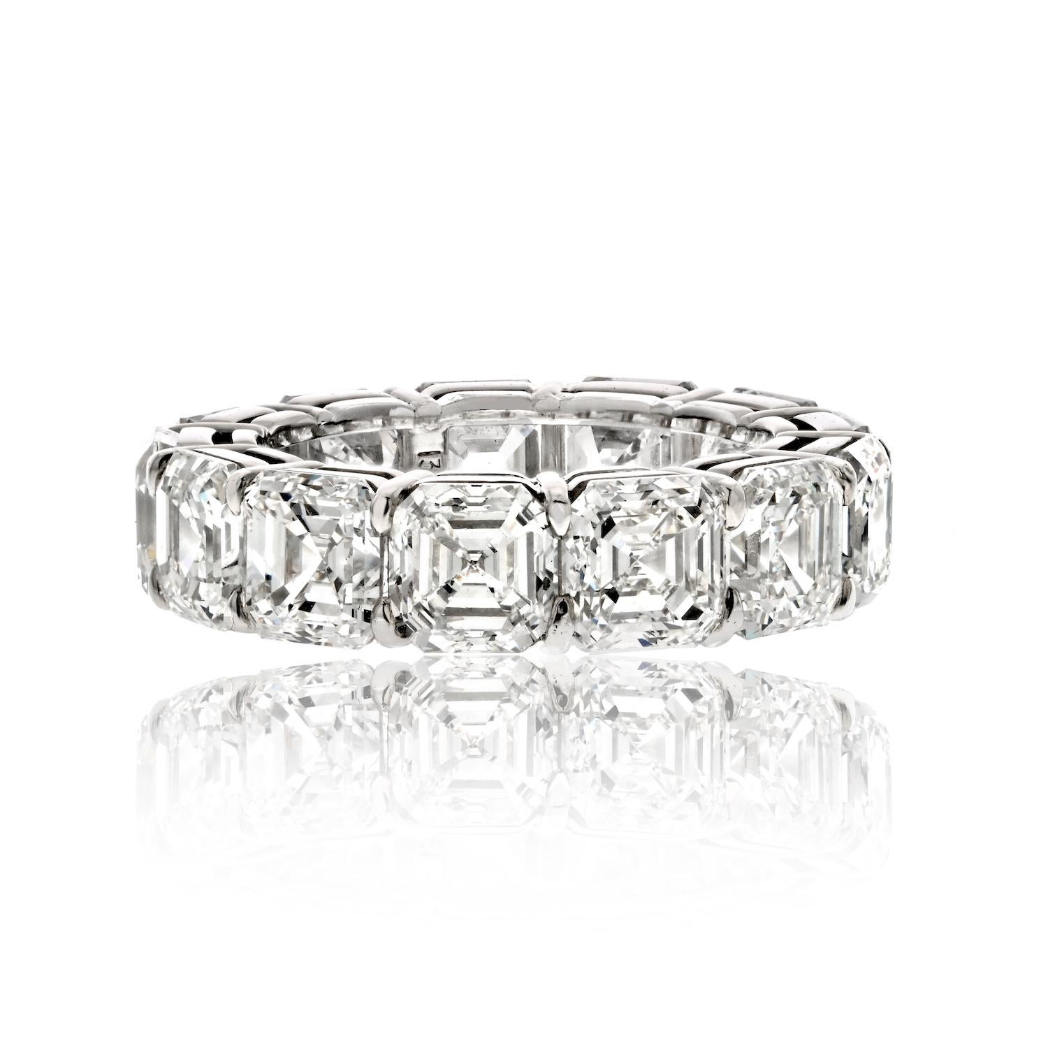 Women's Platinum 13.32cttw Asscher Cut Diamond Eternity Band GIA Certified For Sale