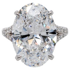 Platinum 13.33ct Oval Brilliant GIA Natural Diamond Engagement Ring