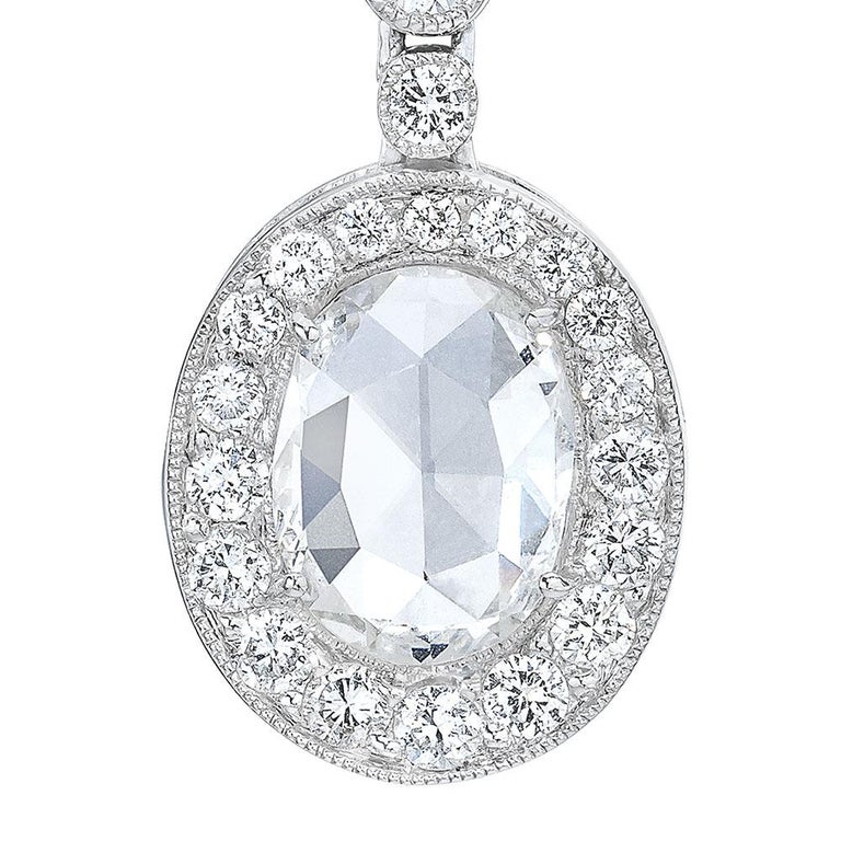 Platinum 1.34 Oval Rose Cut Diamond Hanging Earrings For ...