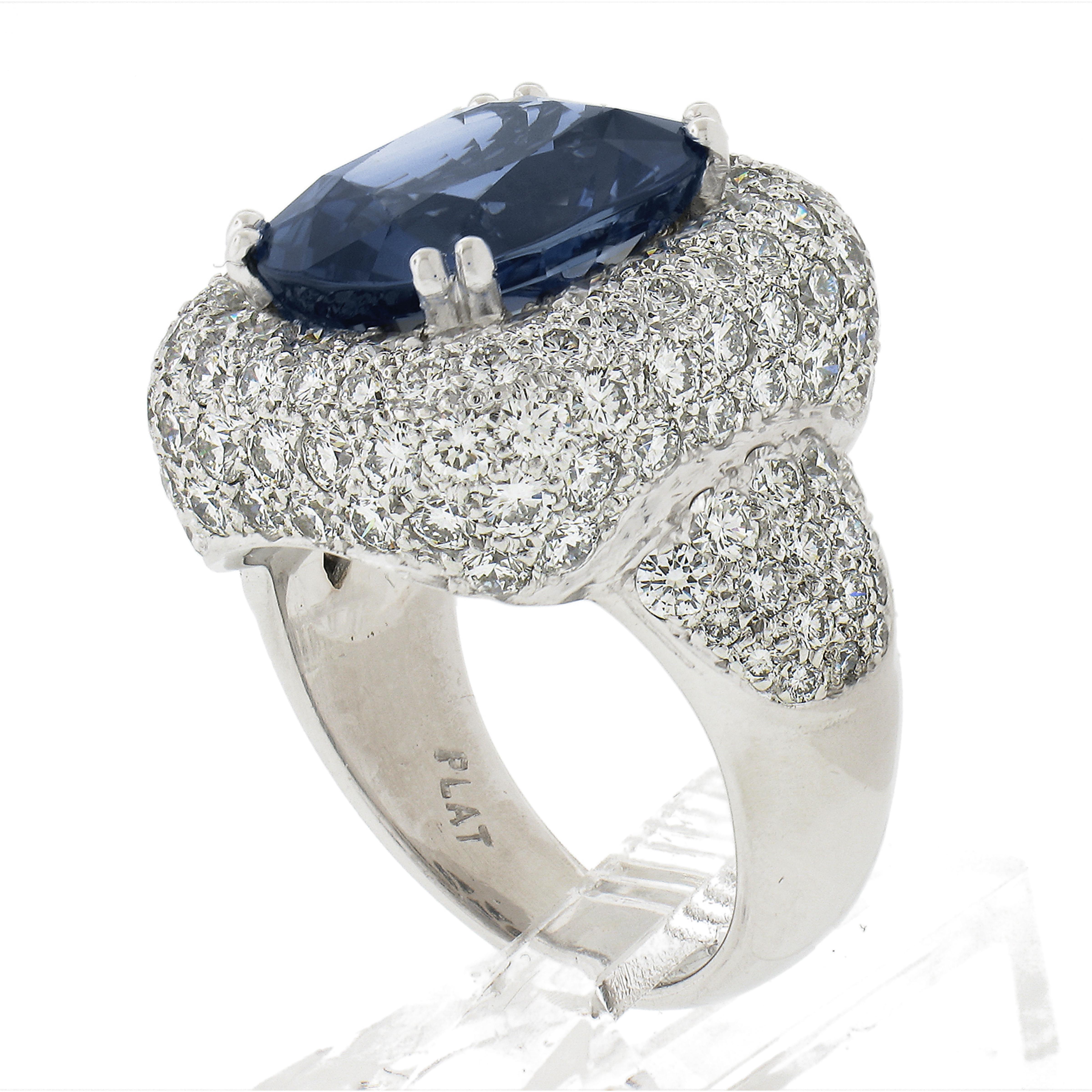 Platinum 13.43ctw GIA Cushion Cut Sapphire & Diamond Statement Cocktail Ring For Sale 6