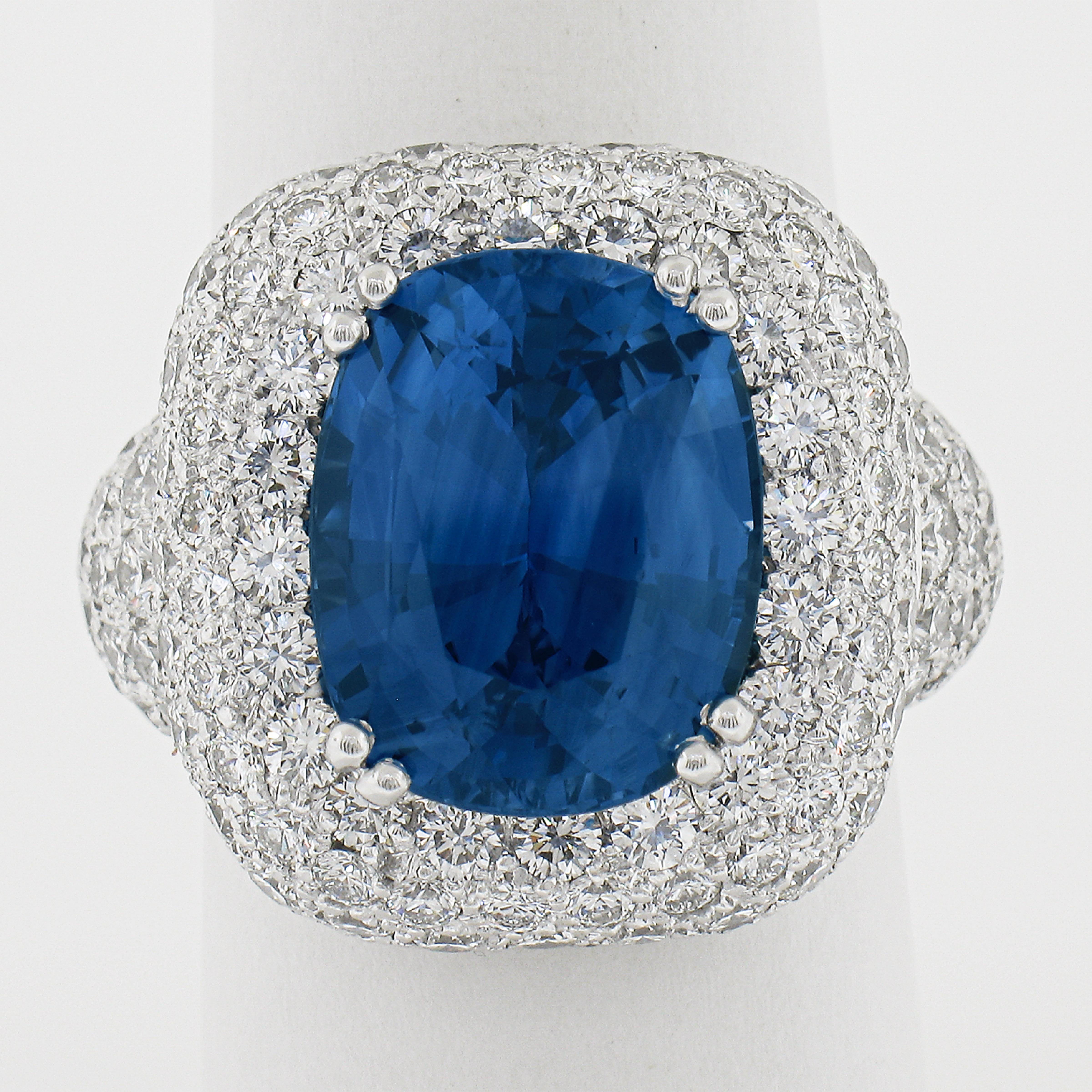 Platinum 13.43ctw GIA Cushion Cut Sapphire & Diamond Statement Cocktail Ring In Excellent Condition For Sale In Montclair, NJ