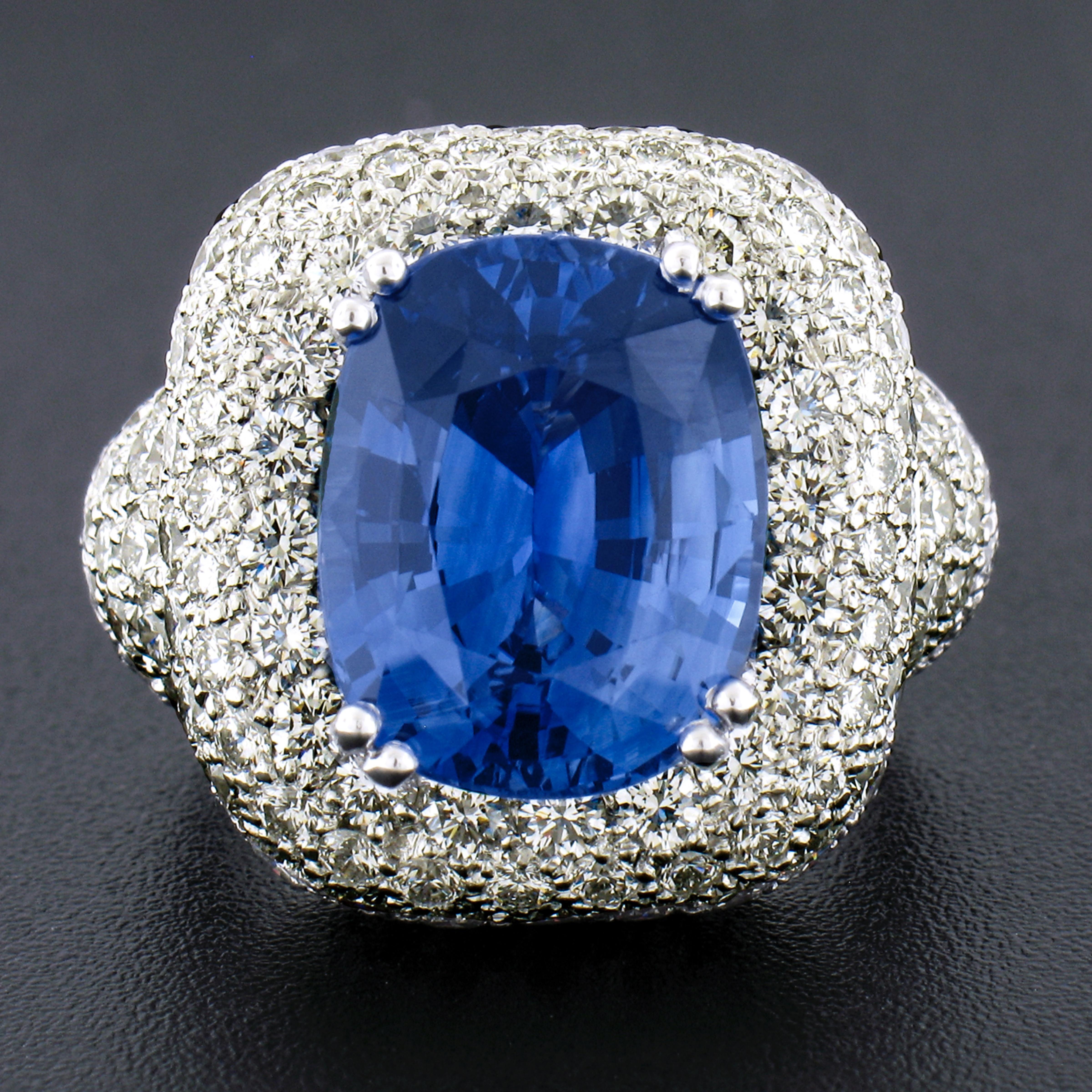 Women's Platinum 13.43ctw GIA Cushion Cut Sapphire & Diamond Statement Cocktail Ring For Sale