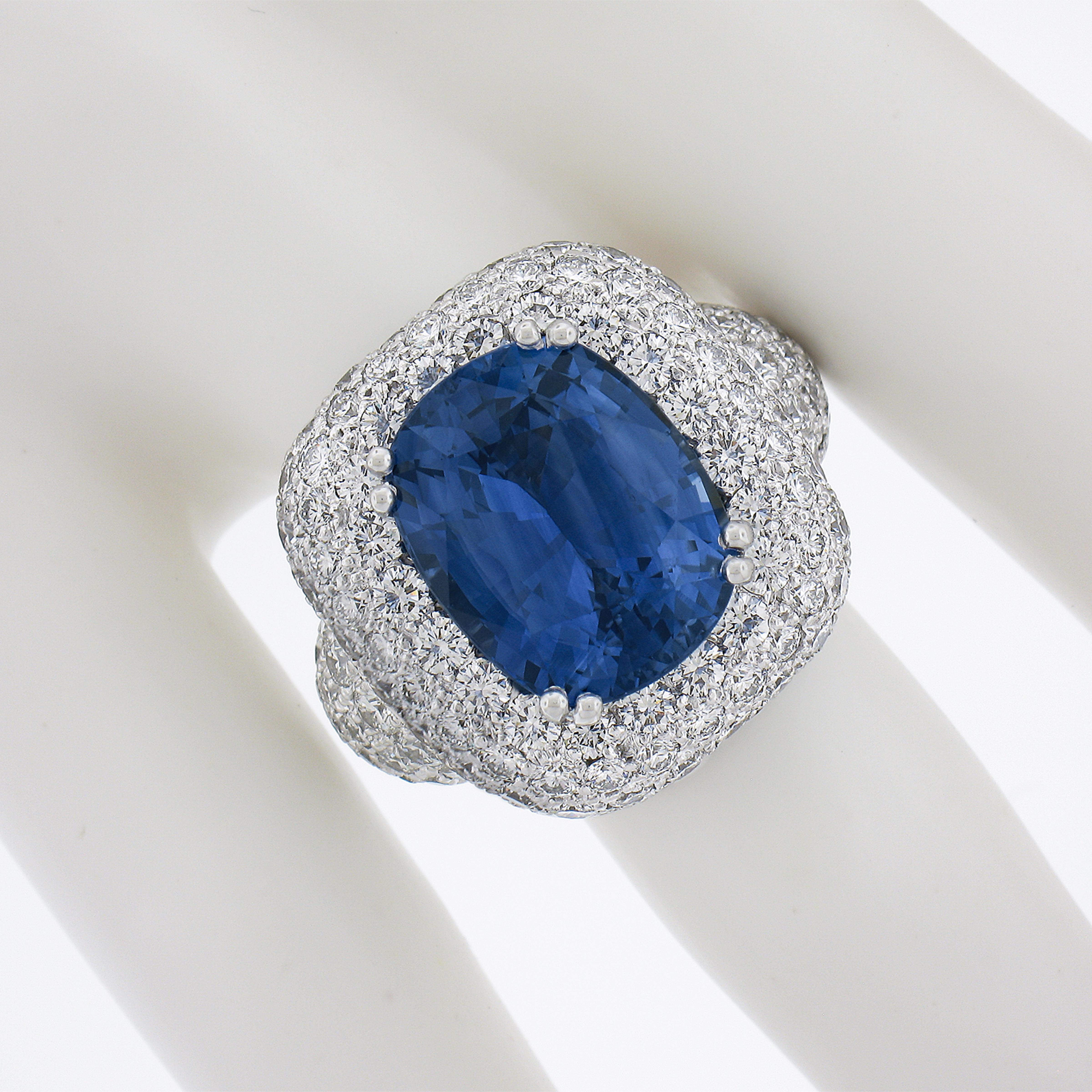 Platinum 13.43ctw GIA Cushion Cut Sapphire & Diamond Statement Cocktail Ring For Sale 1