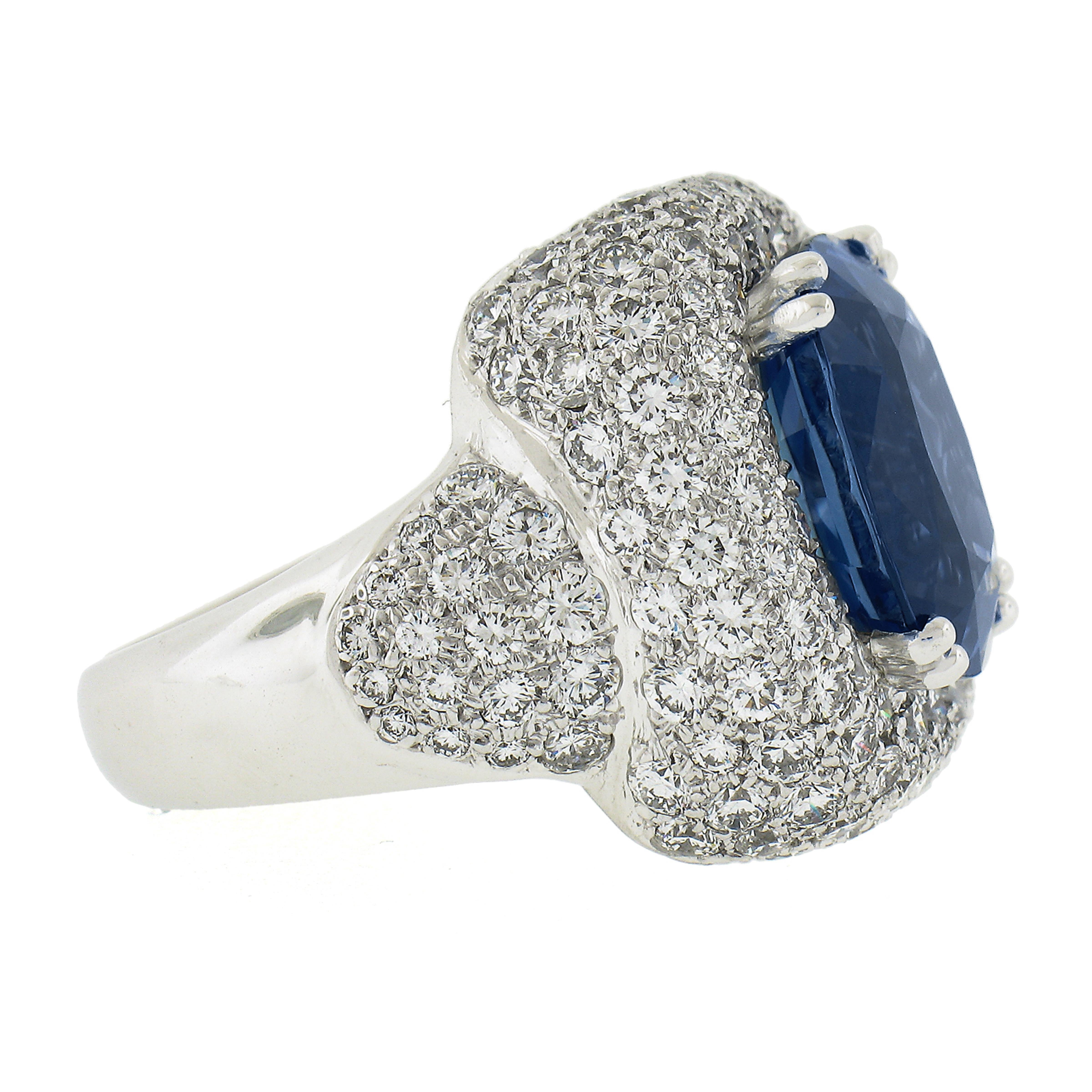 Platinum 13.43ctw GIA Cushion Cut Sapphire & Diamond Statement Cocktail Ring For Sale 2