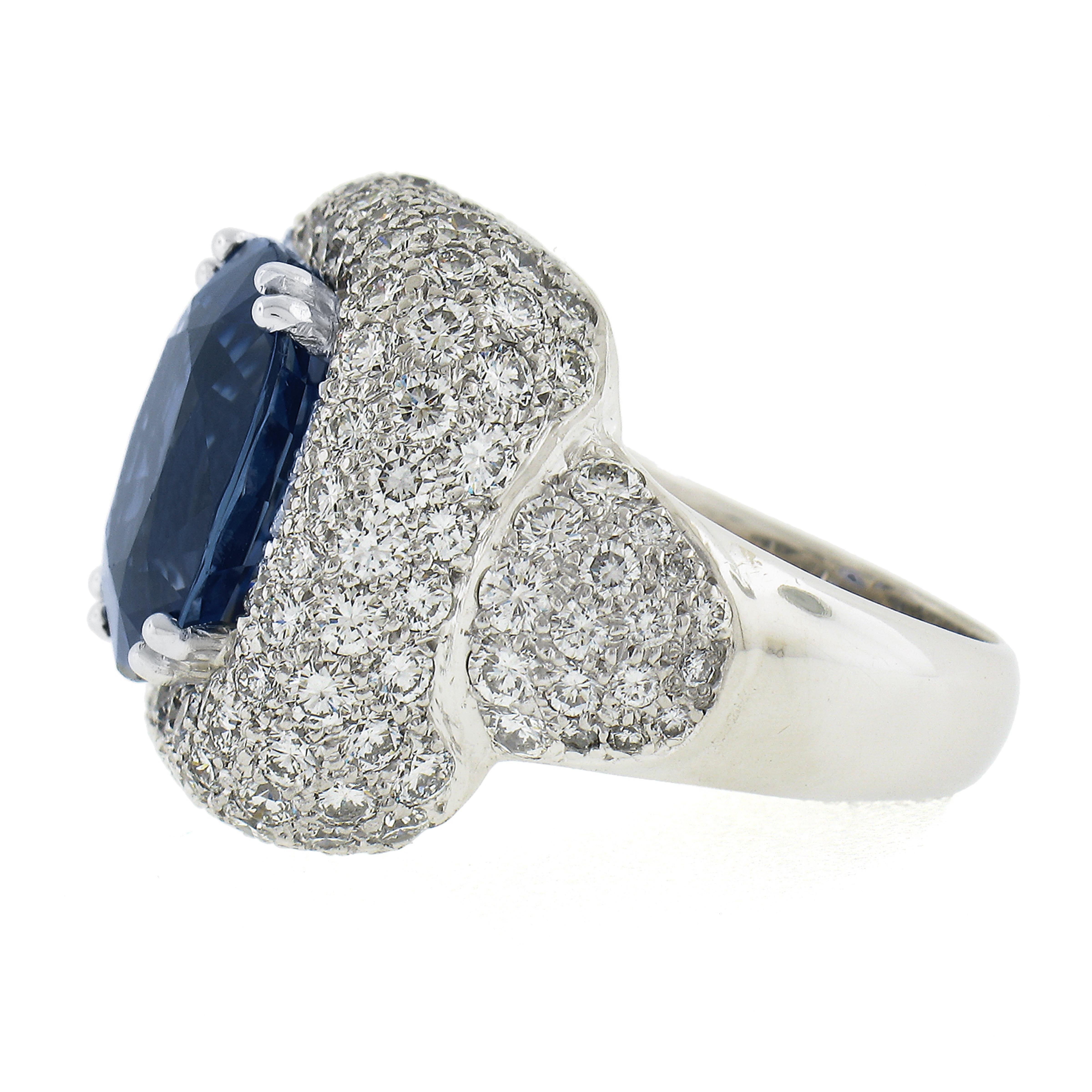 Platinum 13.43ctw GIA Cushion Cut Sapphire & Diamond Statement Cocktail Ring For Sale 3