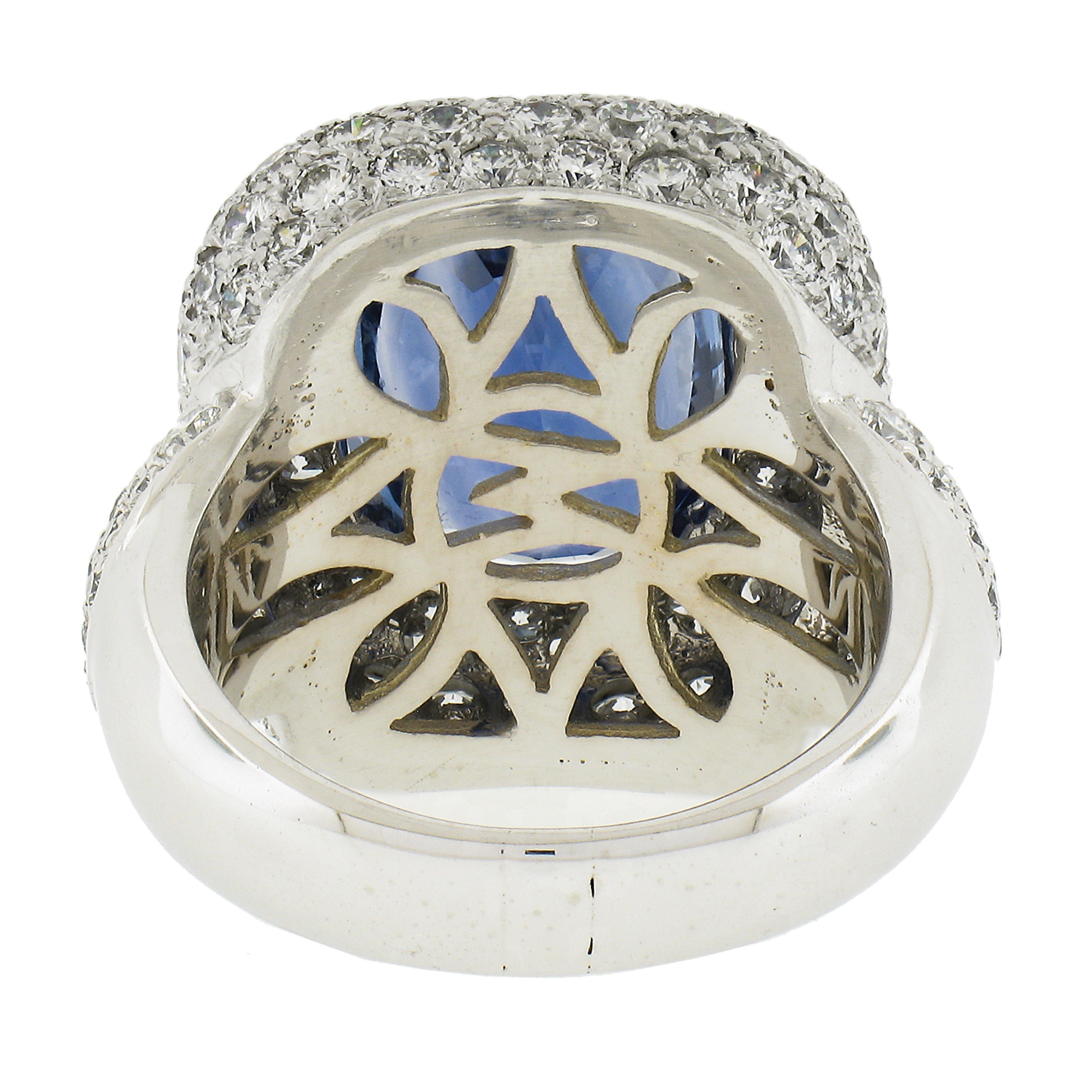 Platinum 13.43ctw GIA Cushion Cut Sapphire & Diamond Statement Cocktail Ring For Sale 4