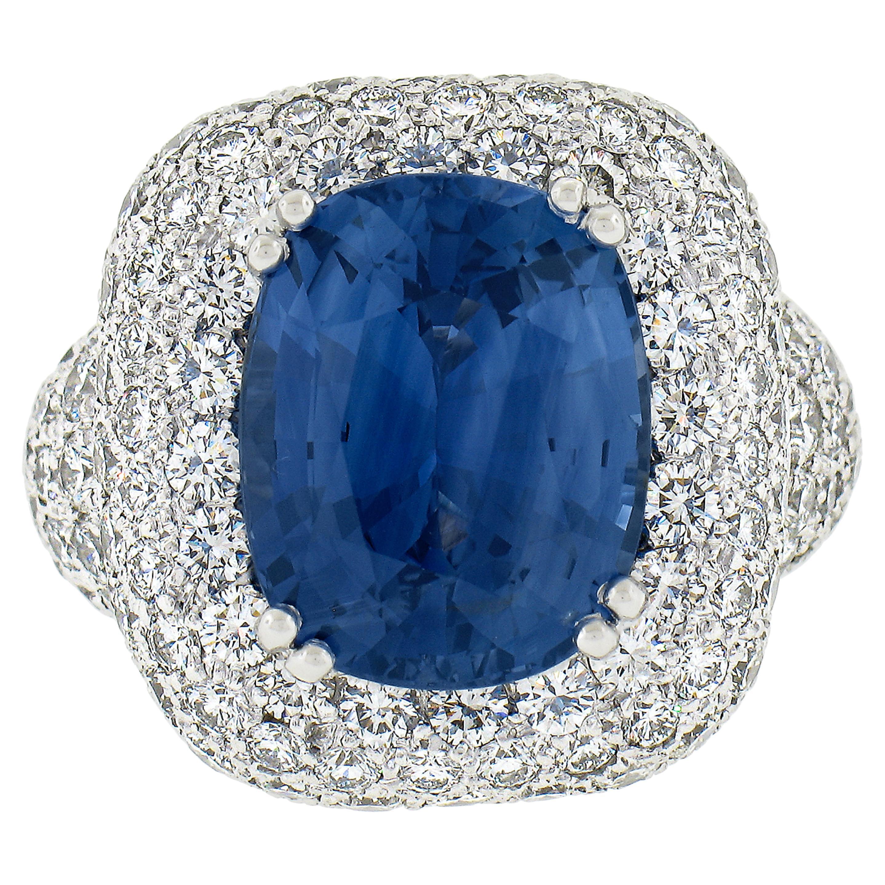 Platinum 13.43ctw GIA Cushion Cut Sapphire & Diamond Statement Cocktail Ring For Sale