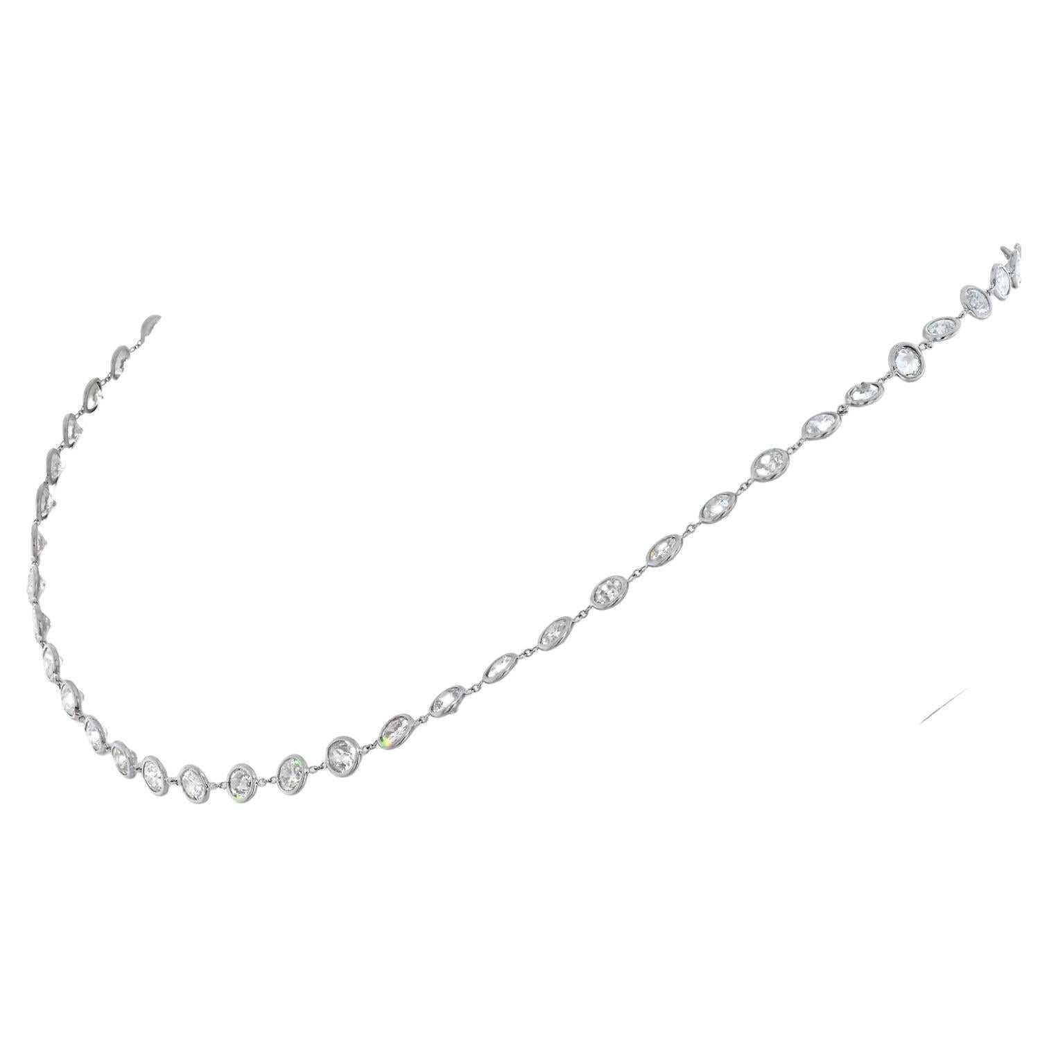 Platinum 13.50cts Round Cut Diamond By The Yard Chain Necklace For Sale
