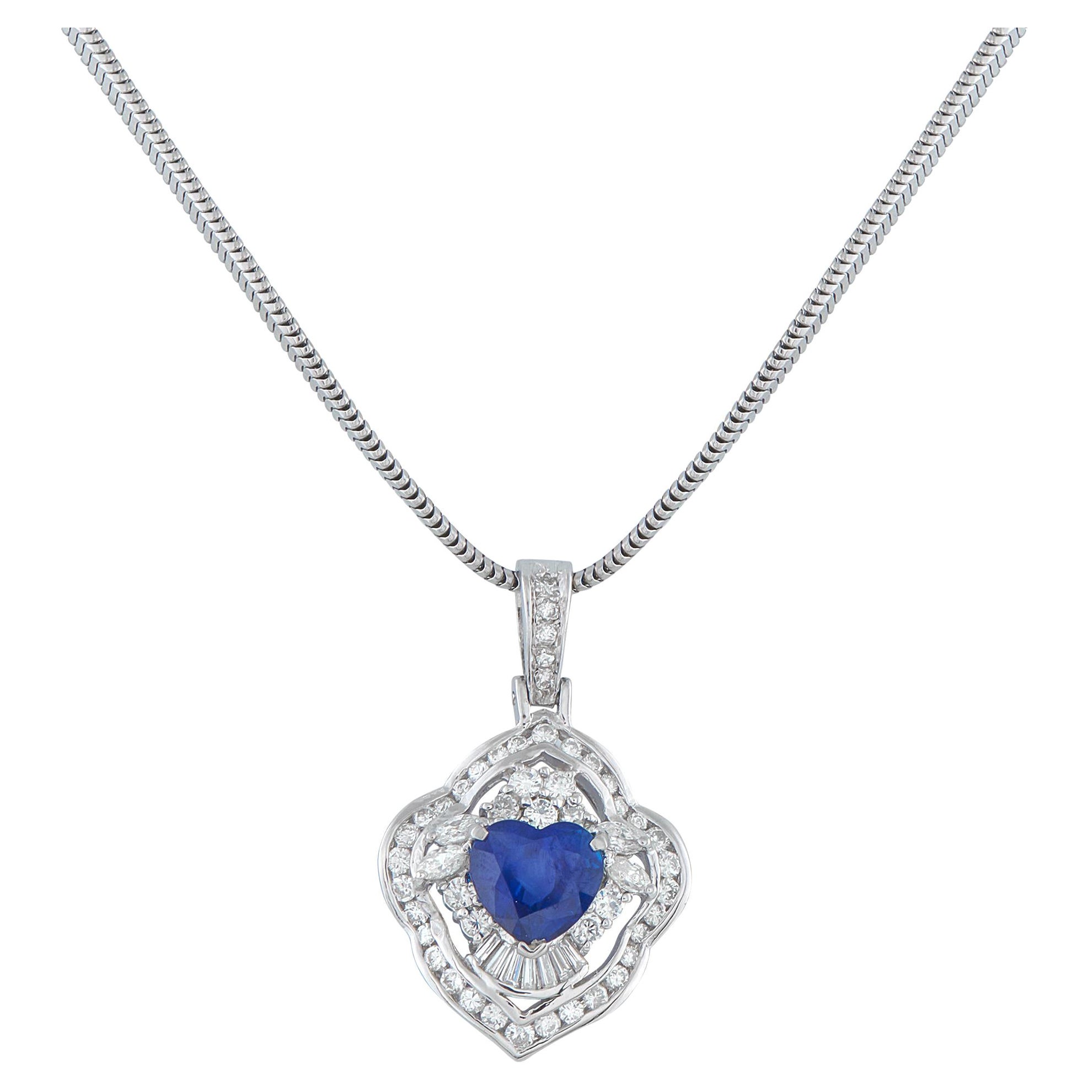 Platinum 1.35ct Diamond and Sapphire Pendant Necklace MF54-101525