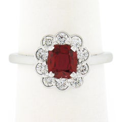 Platinum 1.35ctw GIA BURMA NO HEAT Cushion VIVID RED Spinel Diamond Halo Ring