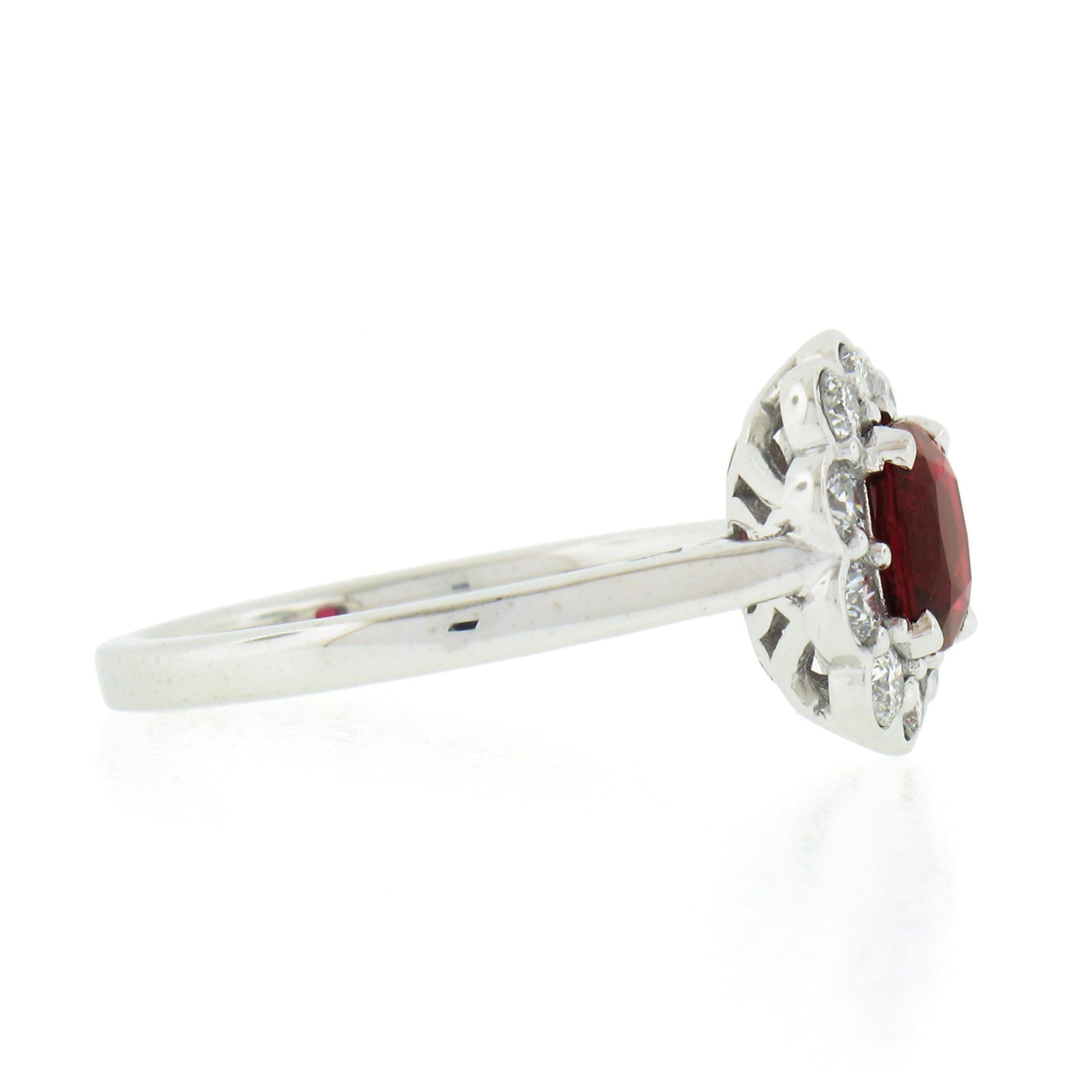 Women's Platinum 1.35ctw GIA BURMA NO HEAT Cushion VIVID RED Spinel Diamond Halo Ring For Sale