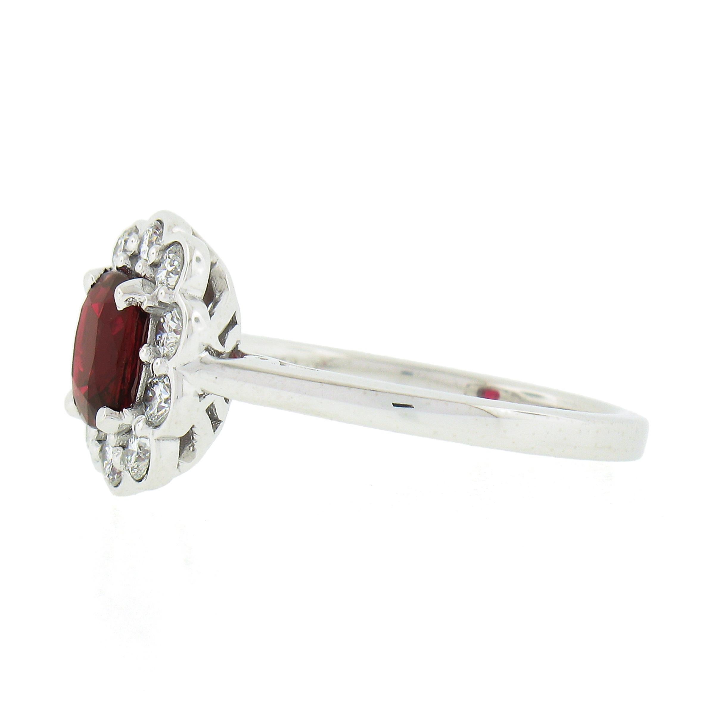 Platinum 1.35ctw GIA BURMA NO HEAT Cushion VIVID RED Spinel Diamond Halo Ring For Sale 1