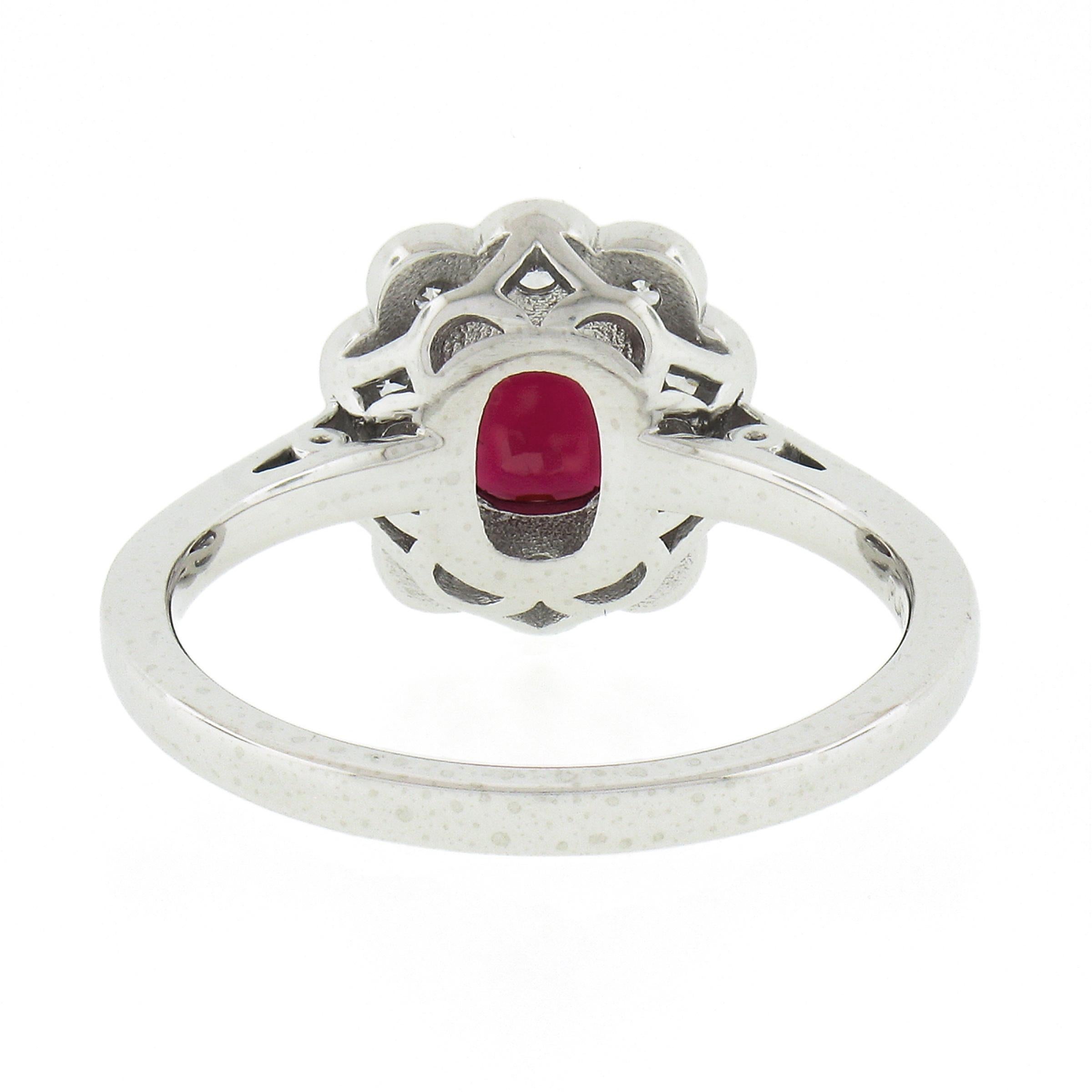 Platinum 1.35ctw GIA BURMA NO HEAT Cushion VIVID RED Spinel Diamond Halo Ring For Sale 2