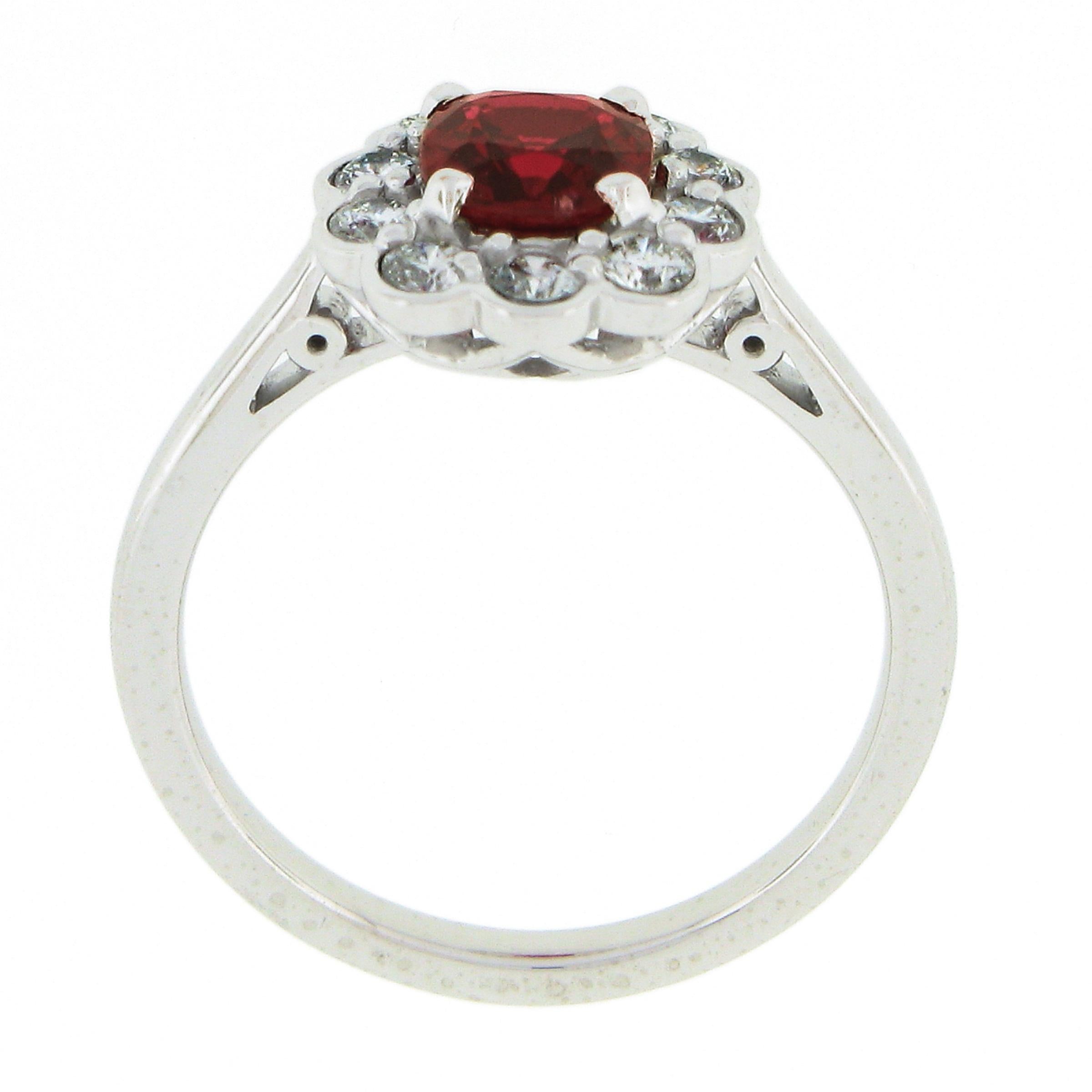 Platinum 1.35ctw GIA BURMA NO HEAT Cushion VIVID RED Spinel Diamond Halo Ring For Sale 3