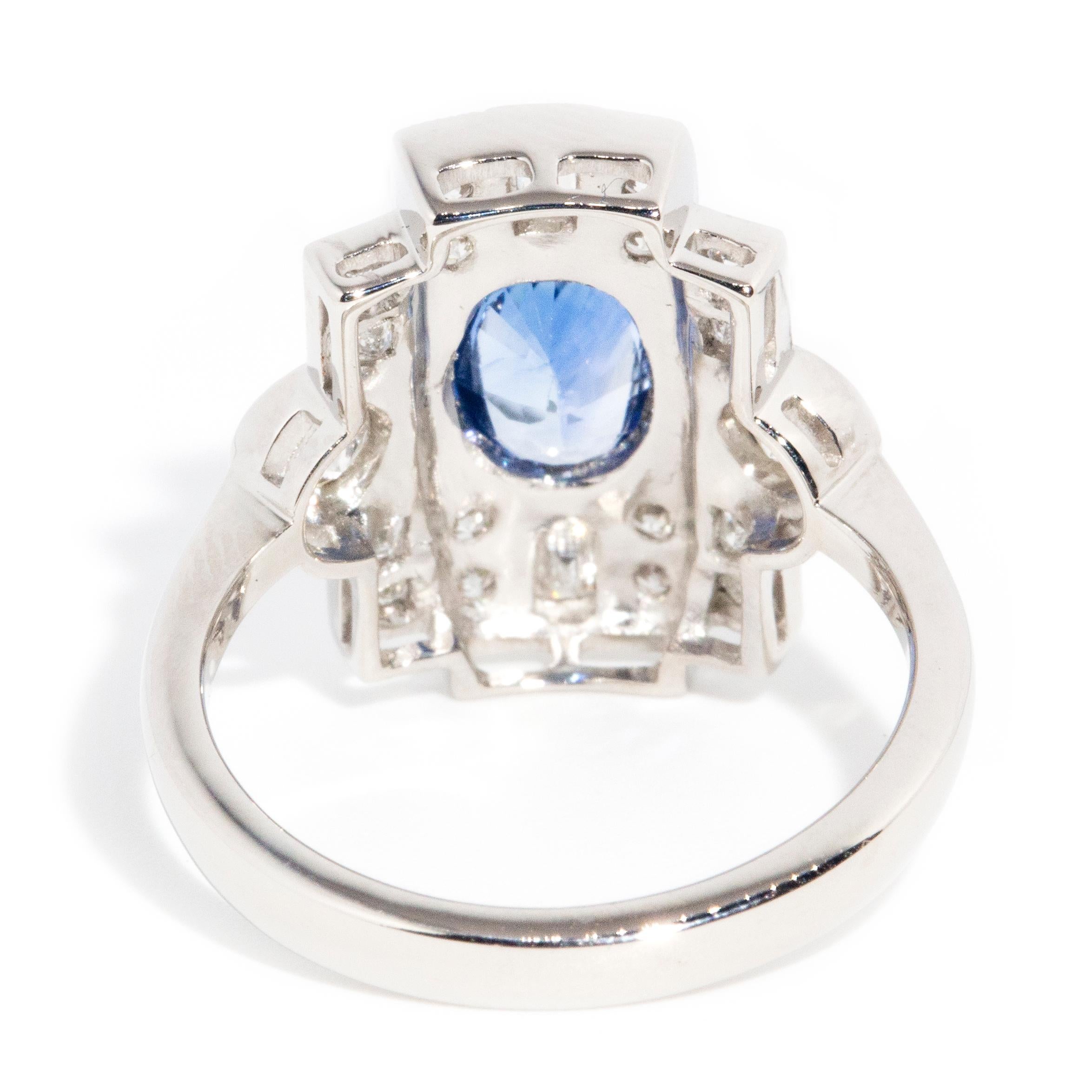 Platinum 1.36 Carat Ceylon Type Blue Sapphire & 0.71 Carat Diamond Art Deco Ring 5