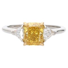 GIA Certified 1.36 Cts Cushion Cut Fancy Intense Orangy Yellow Diamond Ring 