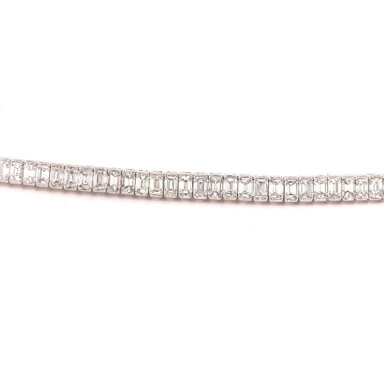 Women's or Men's Sophia D. 13.68 Carat Emerald Cut Diamond Tennis Bracelet Set in Platinum For Sale