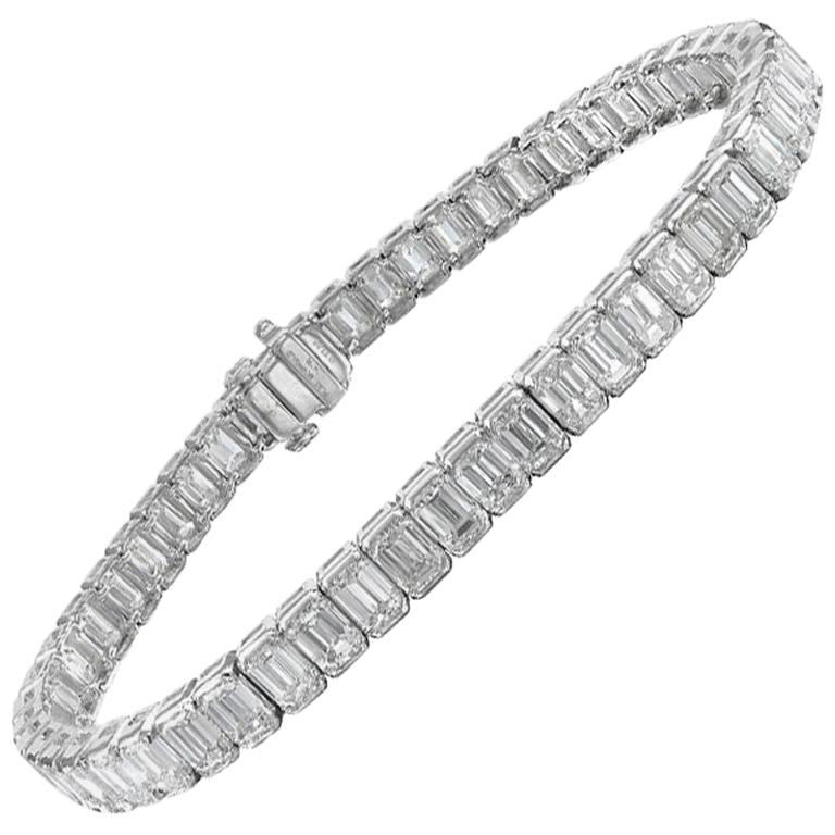 Sophia D. 13.68 Carat Emerald Cut Diamond Tennis Bracelet Set in Platinum For Sale