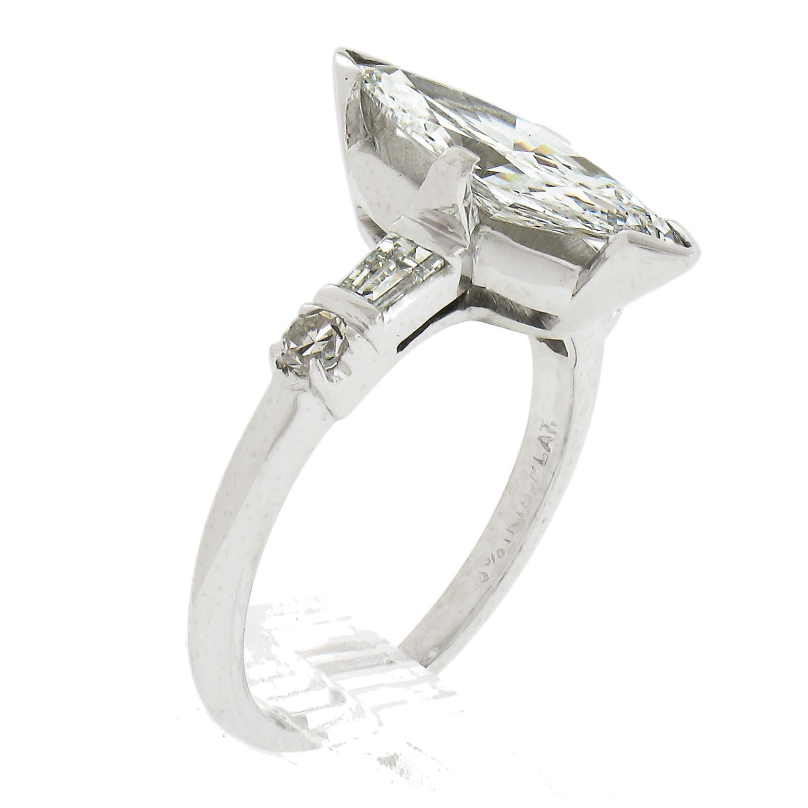 Platinum 1.36ctw GIA LONG UNIQUE Marquise Cut Diamond w/ Accents Engagement Ring 6