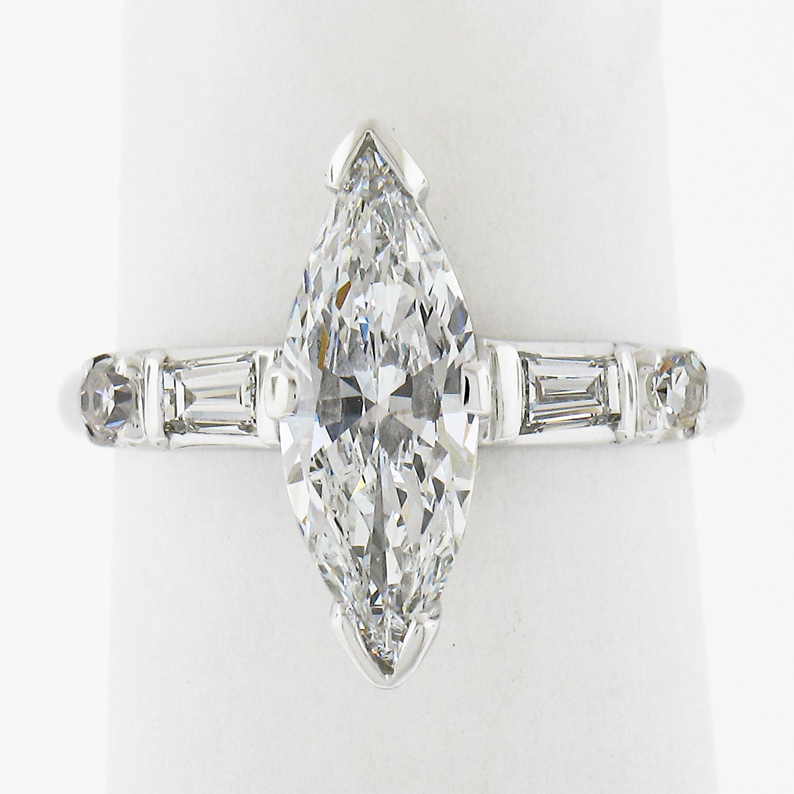 Platinum 1.36ctw GIA LONG UNIQUE Marquise Cut Diamond w/ Accents Engagement Ring In Excellent Condition In Montclair, NJ