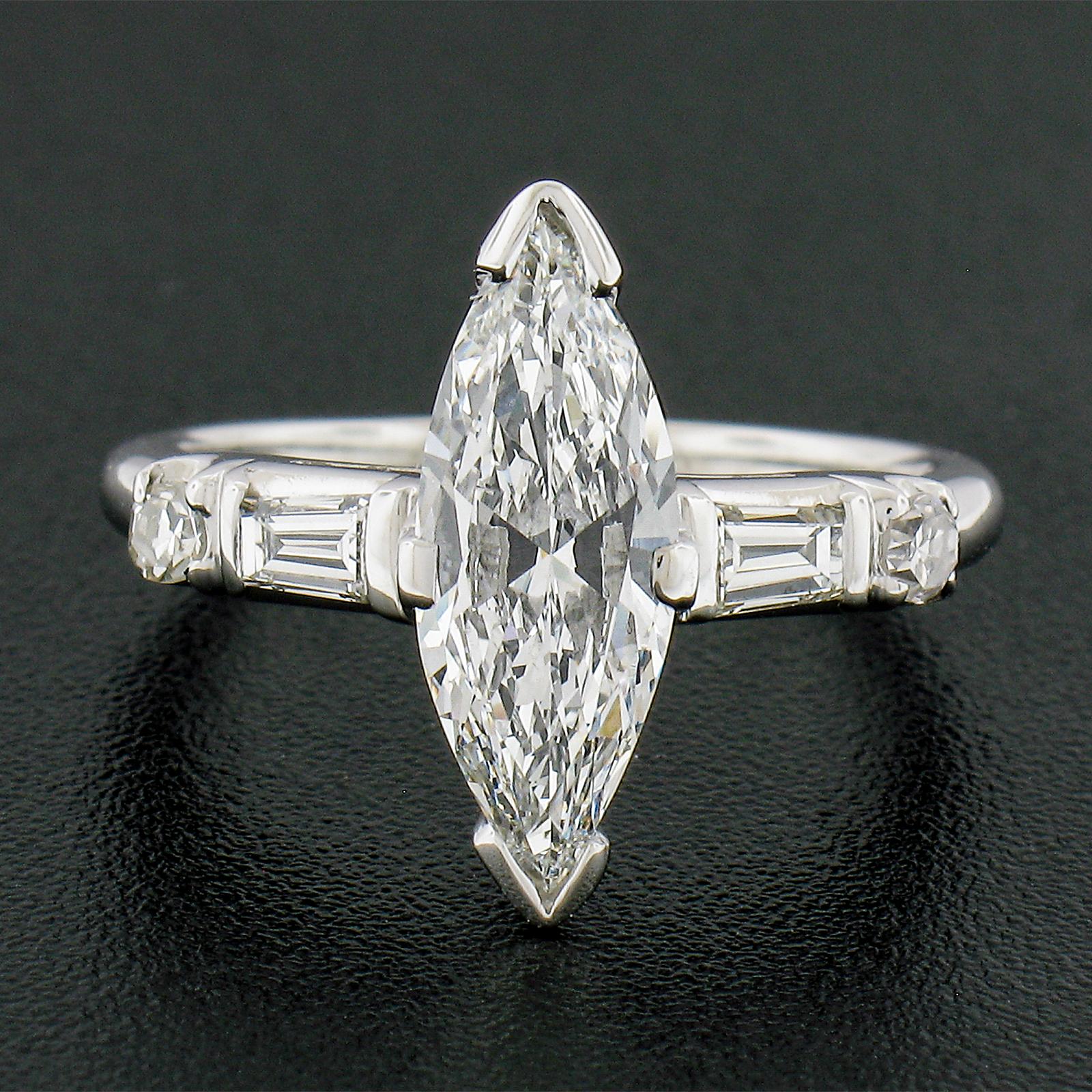 Women's Platinum 1.36ctw GIA LONG UNIQUE Marquise Cut Diamond w/ Accents Engagement Ring