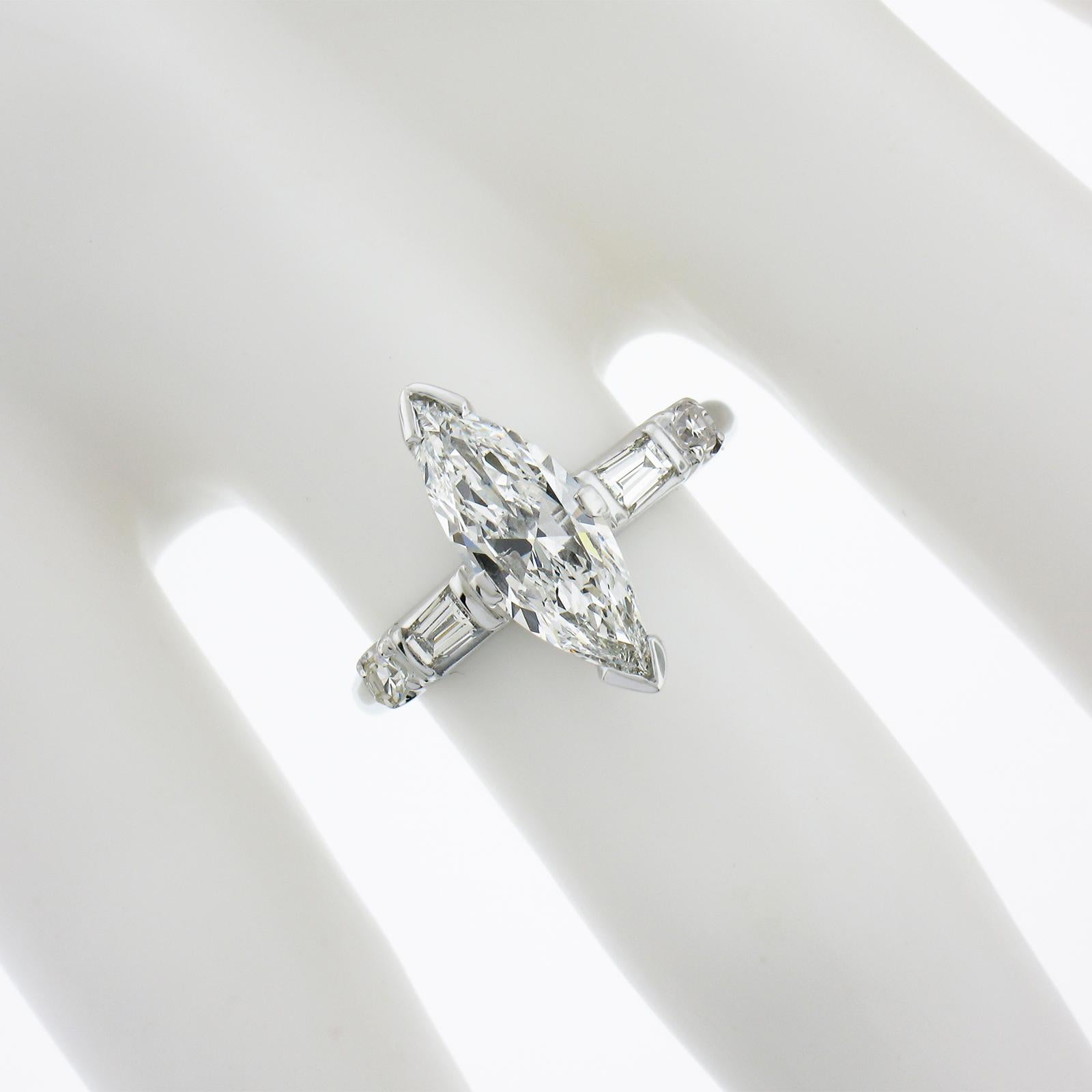 Platinum 1.36ctw GIA LONG UNIQUE Marquise Cut Diamond w/ Accents Engagement Ring 1
