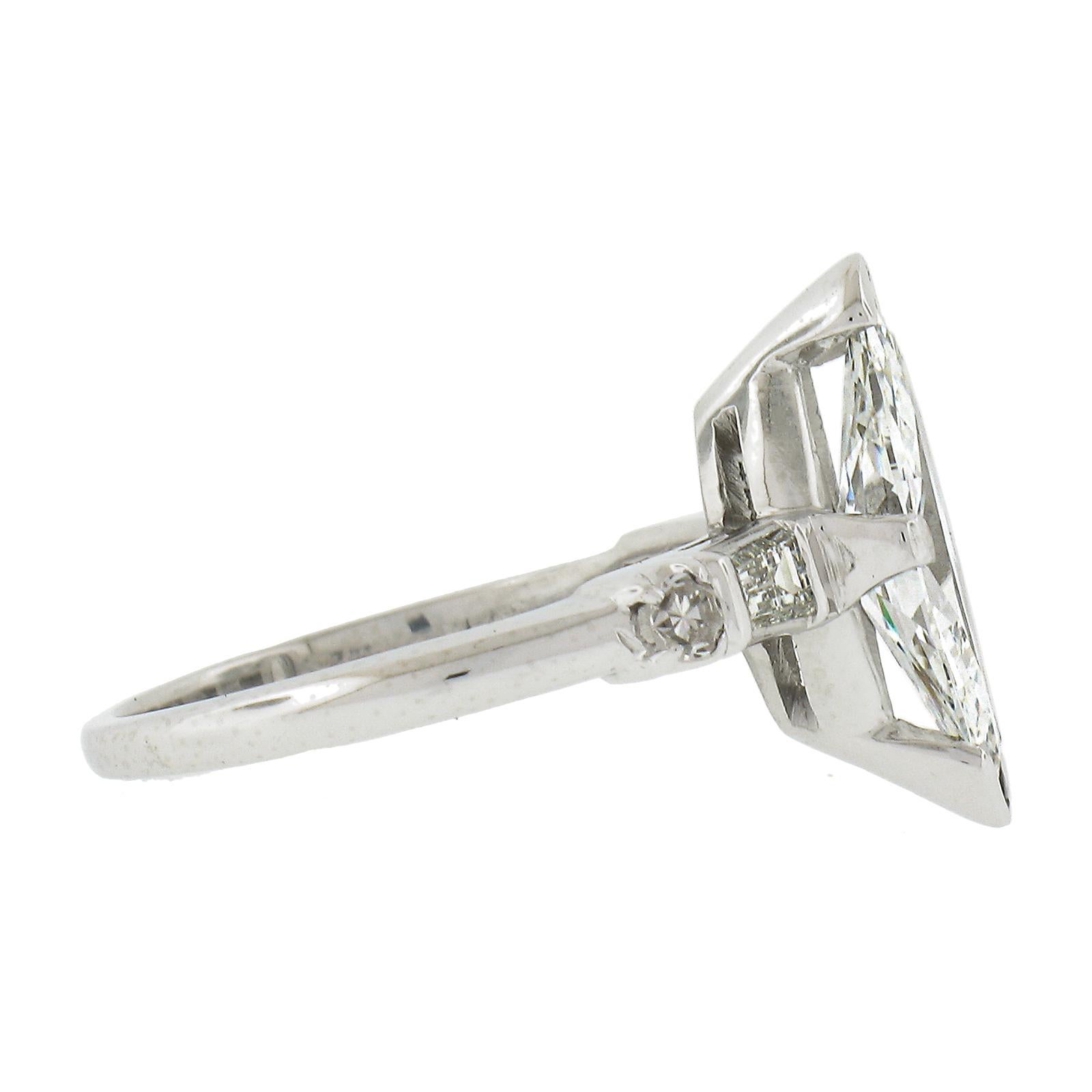 Platinum 1.36ctw GIA LONG UNIQUE Marquise Cut Diamond w/ Accents Engagement Ring 2