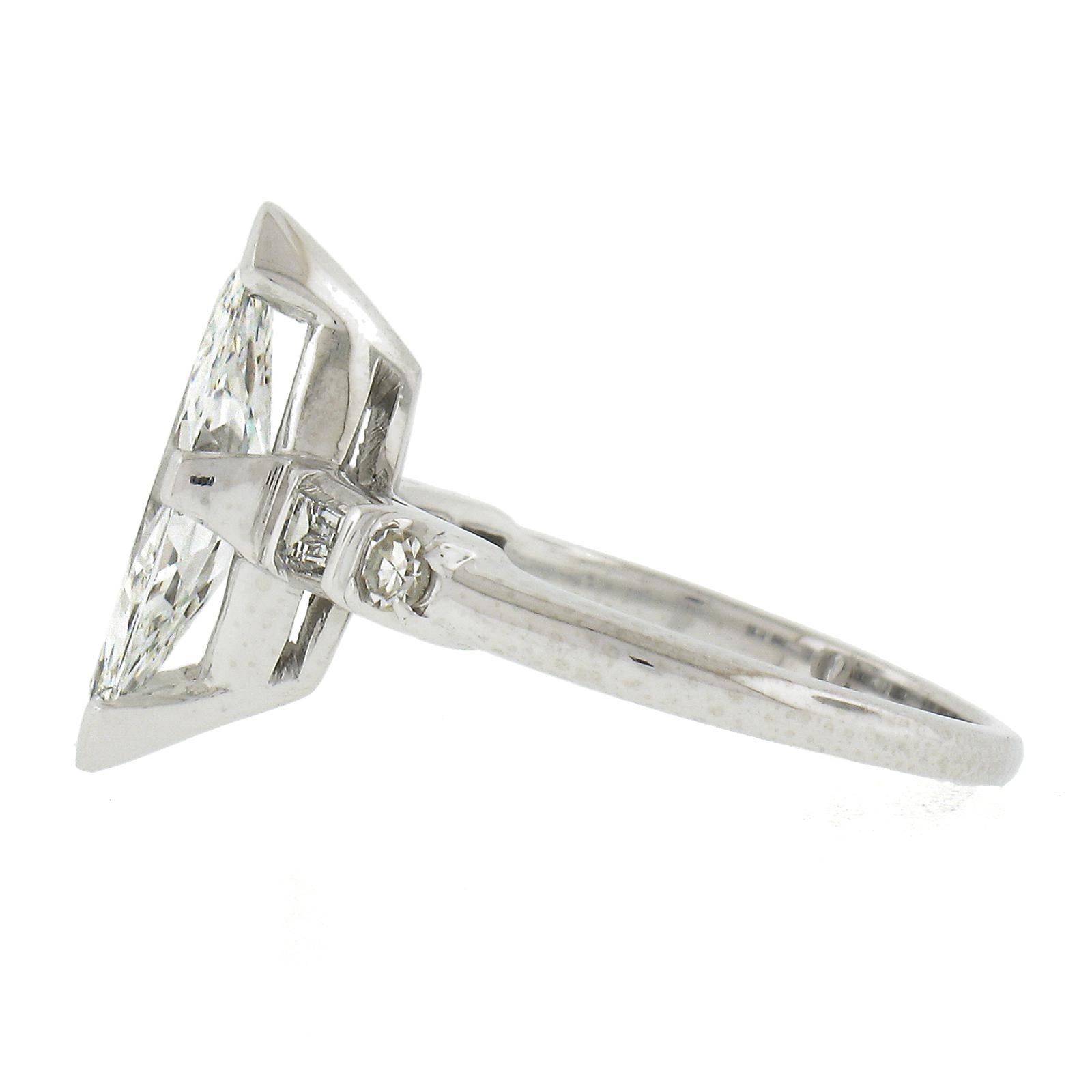 Platinum 1.36ctw GIA LONG UNIQUE Marquise Cut Diamond w/ Accents Engagement Ring 3