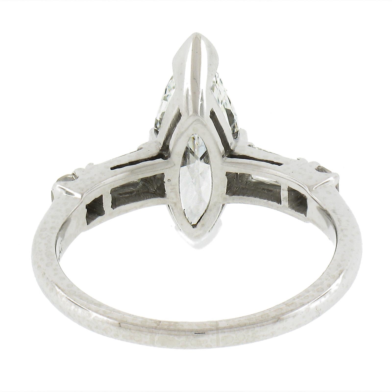 Platinum 1.36ctw GIA LONG UNIQUE Marquise Cut Diamond w/ Accents Engagement Ring 4