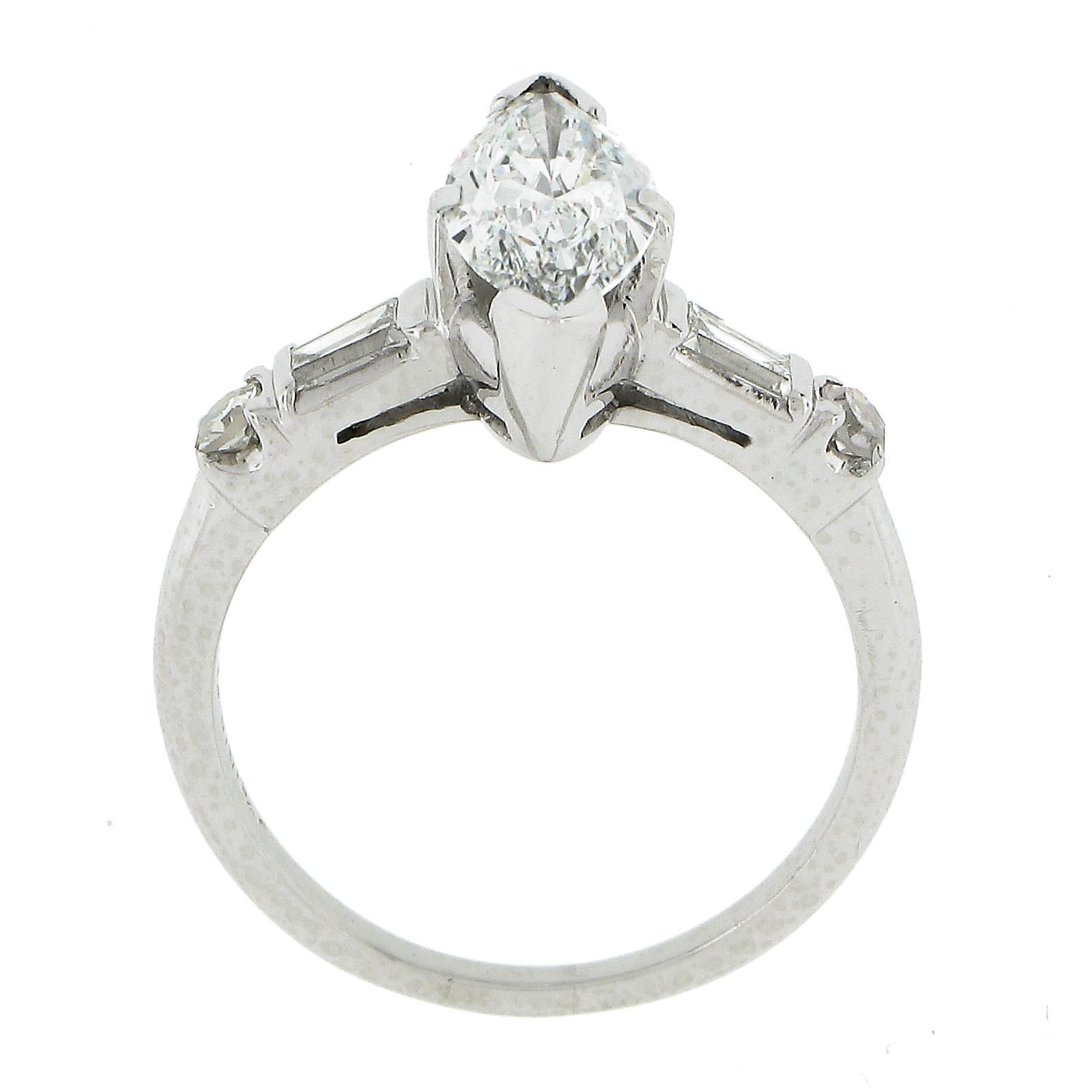 Platinum 1.36ctw GIA LONG UNIQUE Marquise Cut Diamond w/ Accents Engagement Ring 5