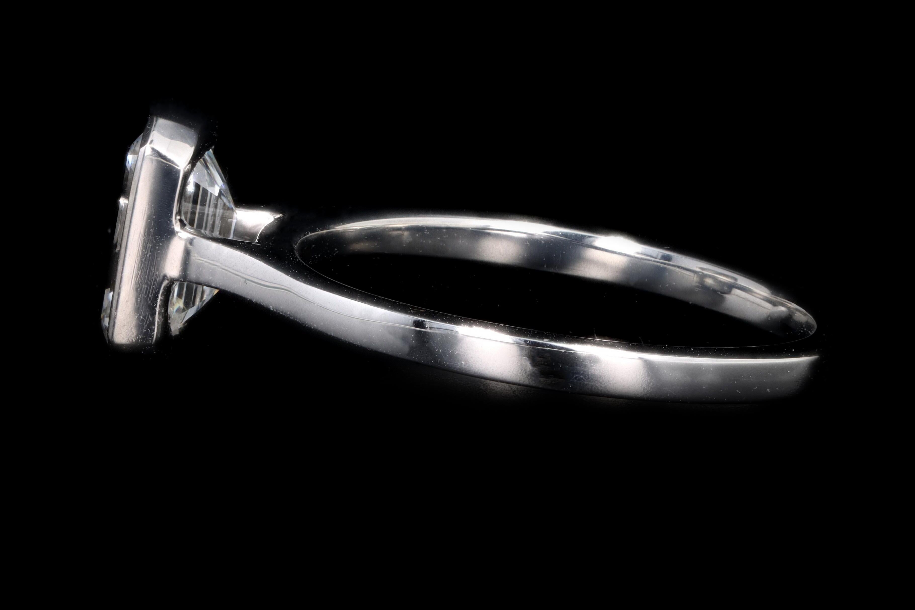 Platinum 1.37 Carat Emerald Cut Diamond Bezel Engagement Ring 3