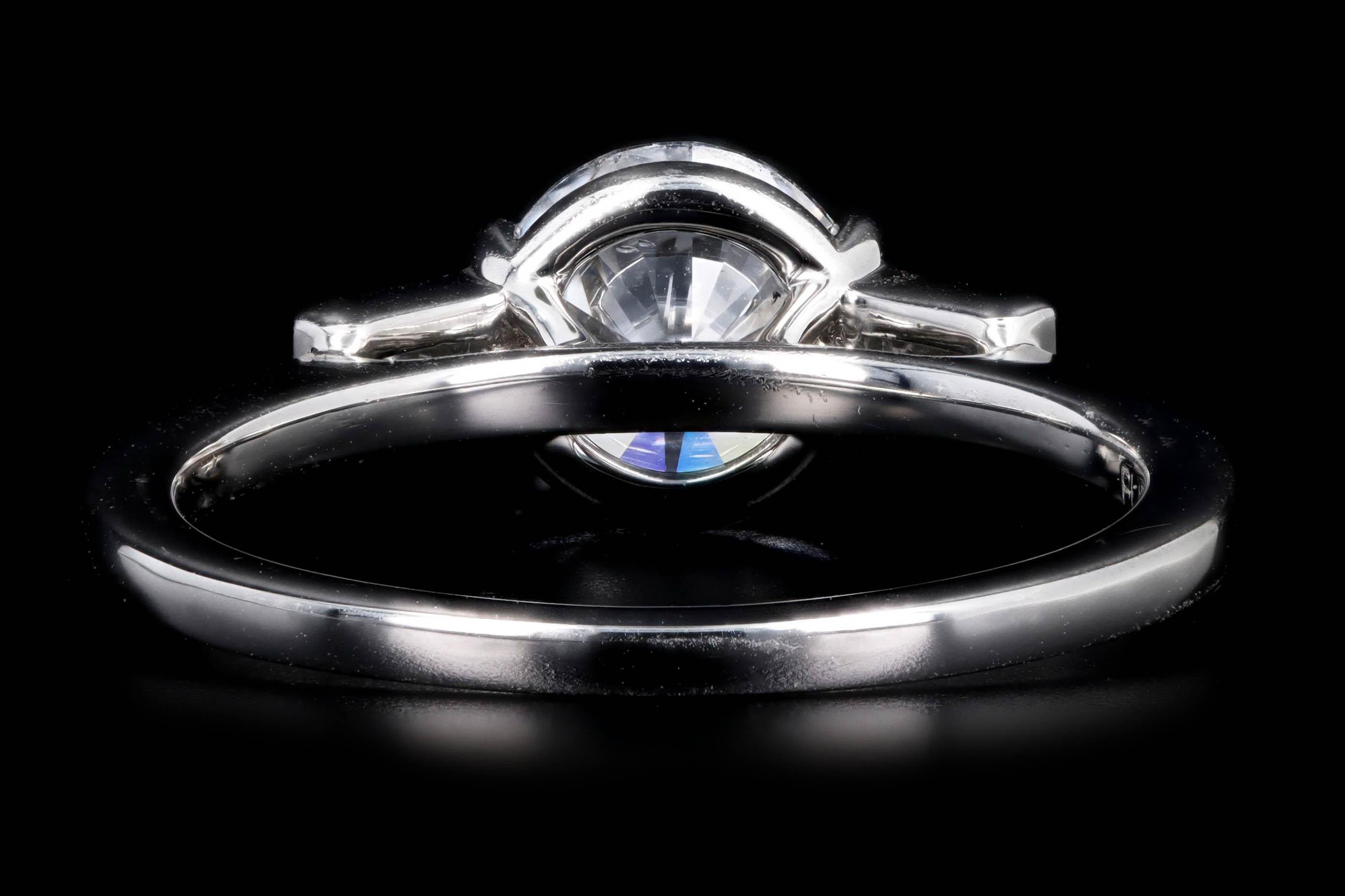 Round Cut Platinum 1.37 Carat Round Brilliant Diamond Baguette Three Stone Engagement Ring