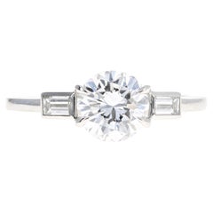 Platinum 1.37 Carat Round Brilliant Diamond Baguette Three Stone Engagement Ring
