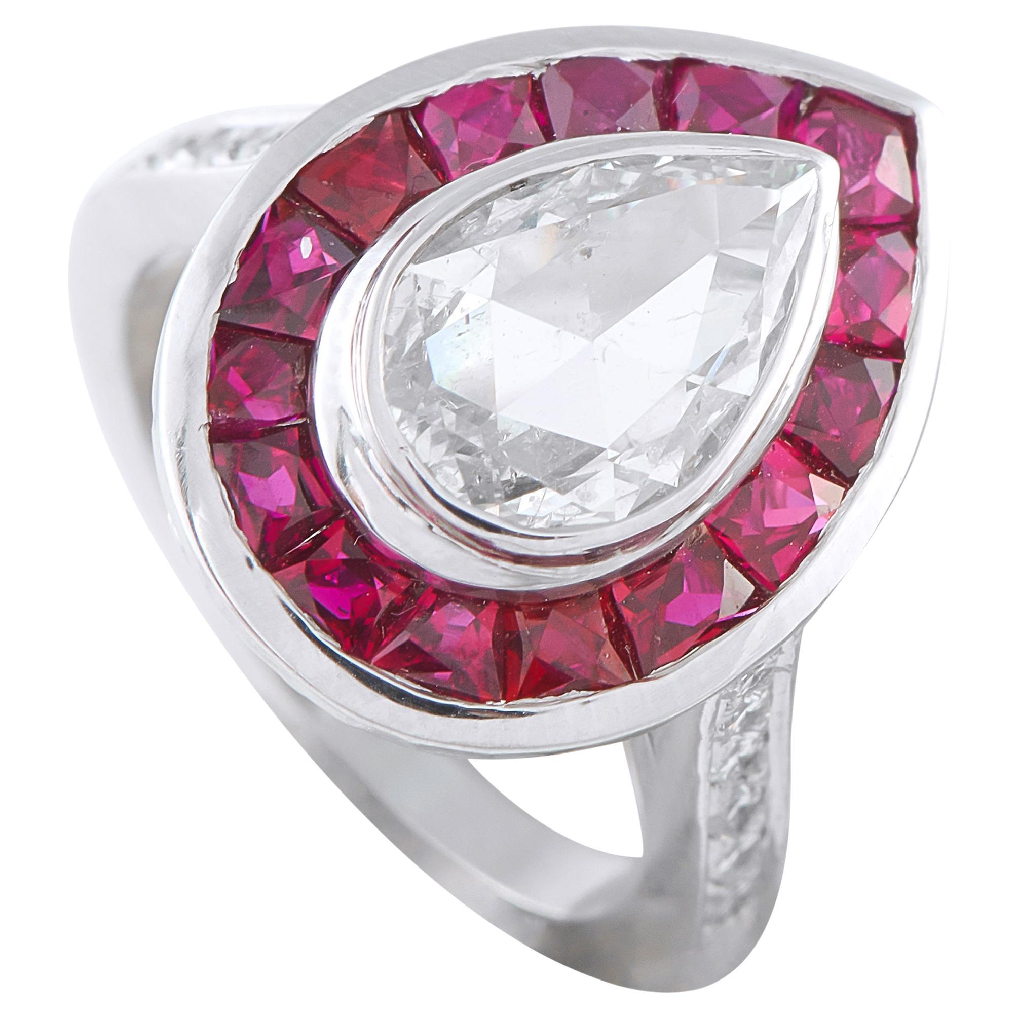 Platin 1,37ct Diamant und Rubin Ring MF29-021026