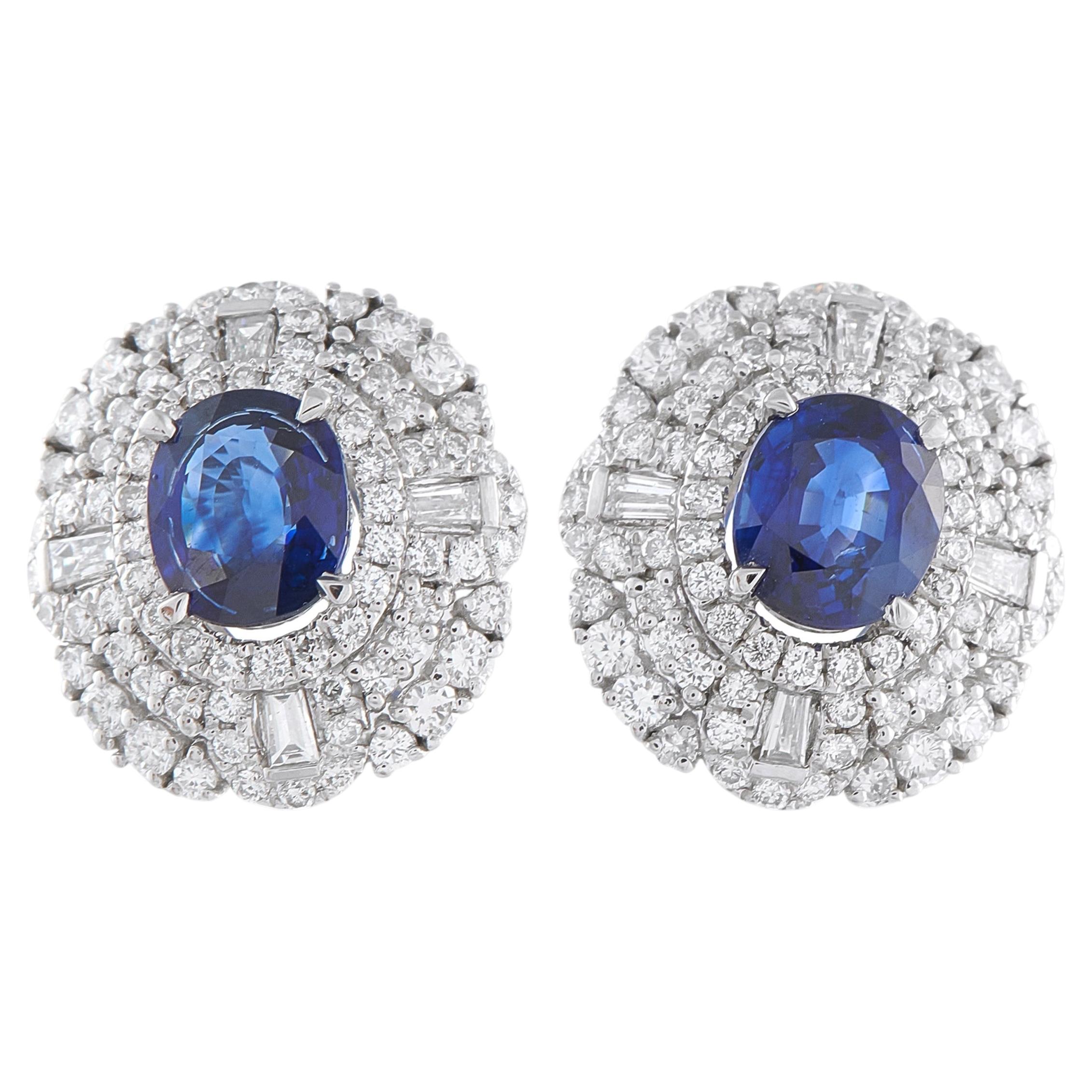 Platinum 1.39ct Diamond and Sapphire Earrings MF22-040926 For Sale