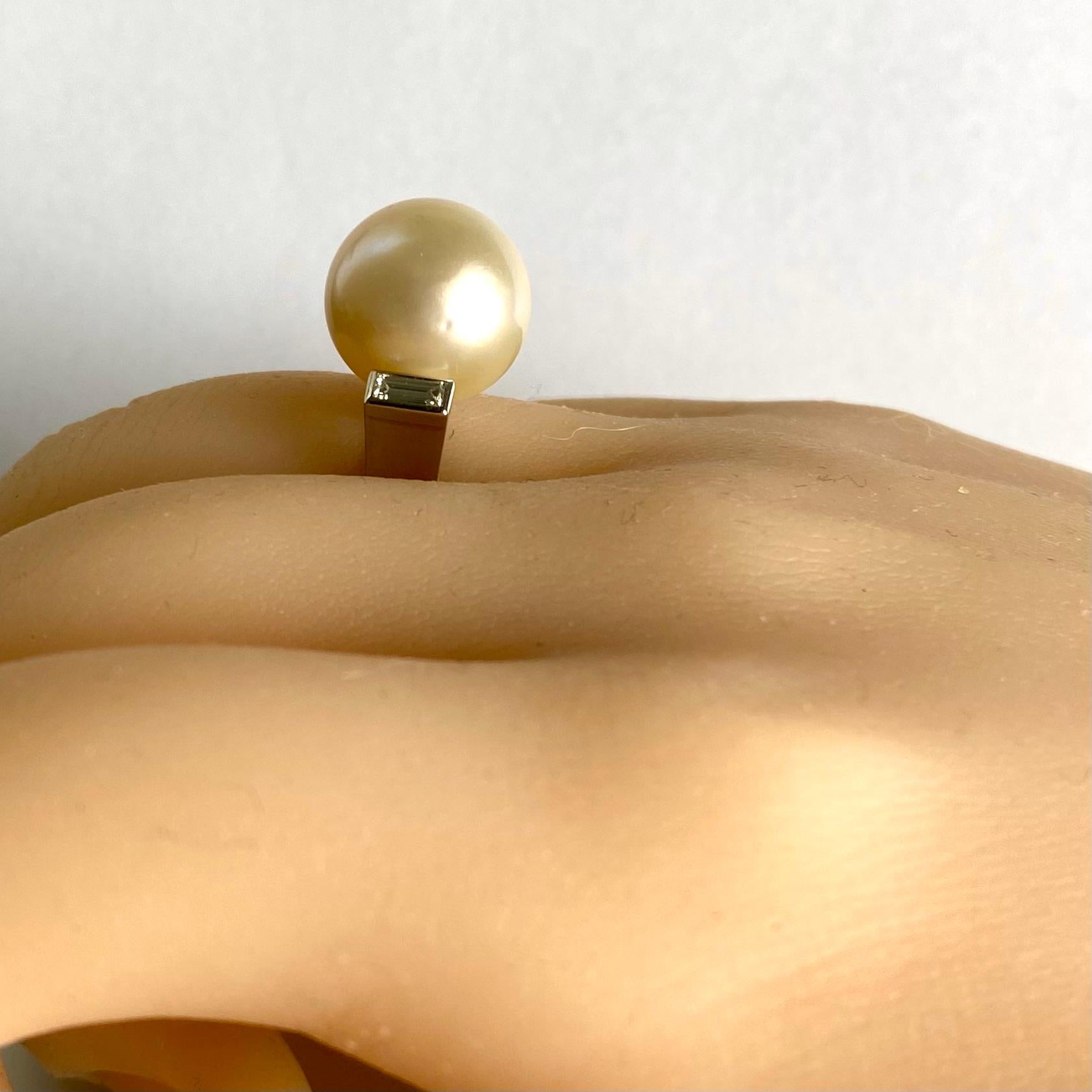 Platinum 13mm South Sea Pearl and Baguette Diamond Cocktail Ring 4