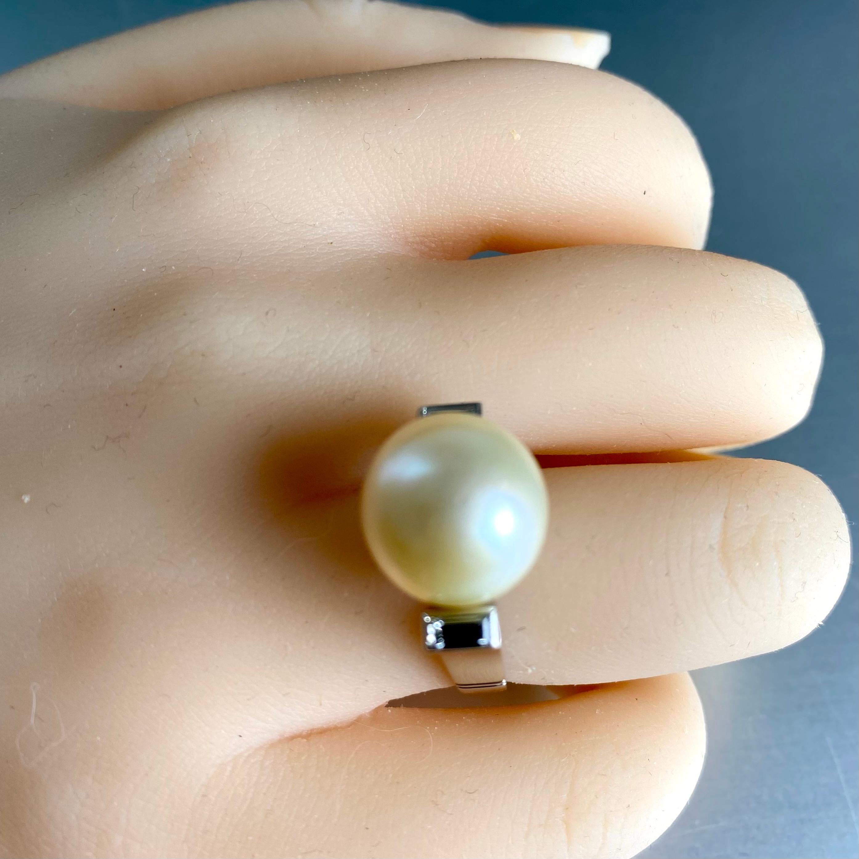 Platinum 13mm South Sea Pearl and Baguette Diamond Cocktail Ring 5
