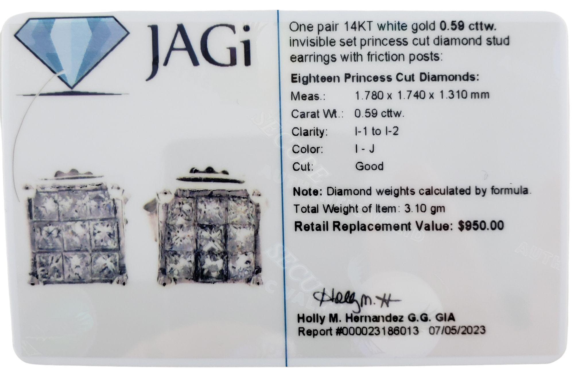 Platinum 14 Karat White Gold and Diamond Stud Earrings #14888 For Sale 3