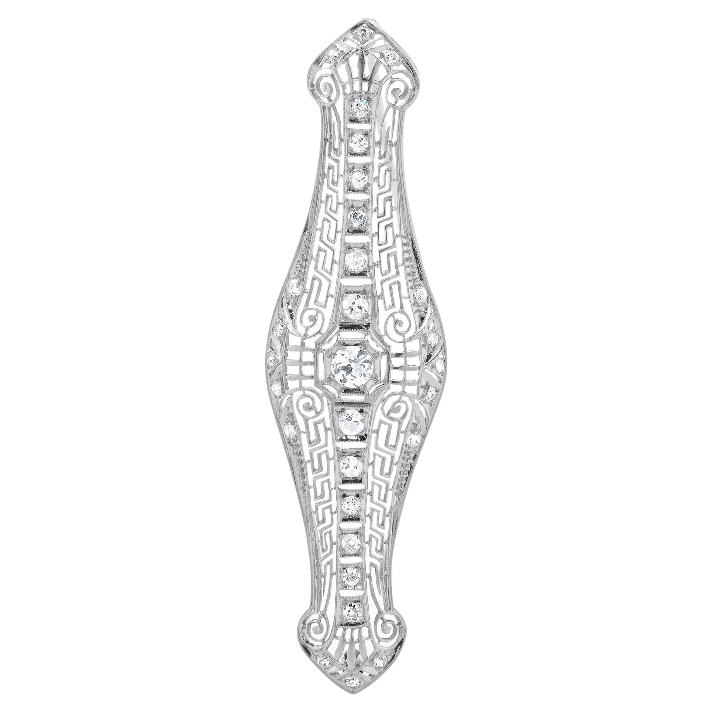 Platinum & 14 Karat White Gold Vintage Diamond Pin For Sale