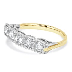 Platinum & 14 Karat Yellow Gold 5 Diamond Ring