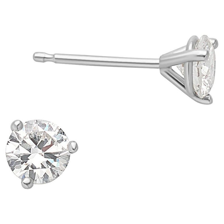 Platinum 1.40 Ct. Round Diamond Stud Earrings For Sale at 1stDibs