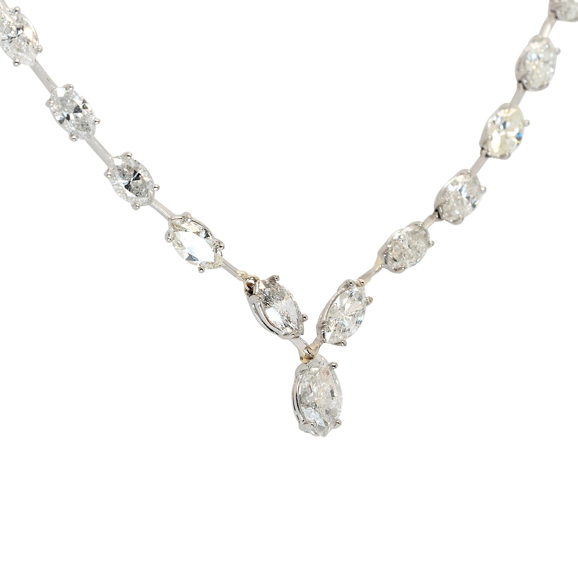 Material: Platinum
Diamond Details:
14.05ctw Marquise Cut Diamonds
Chain Size:	
16